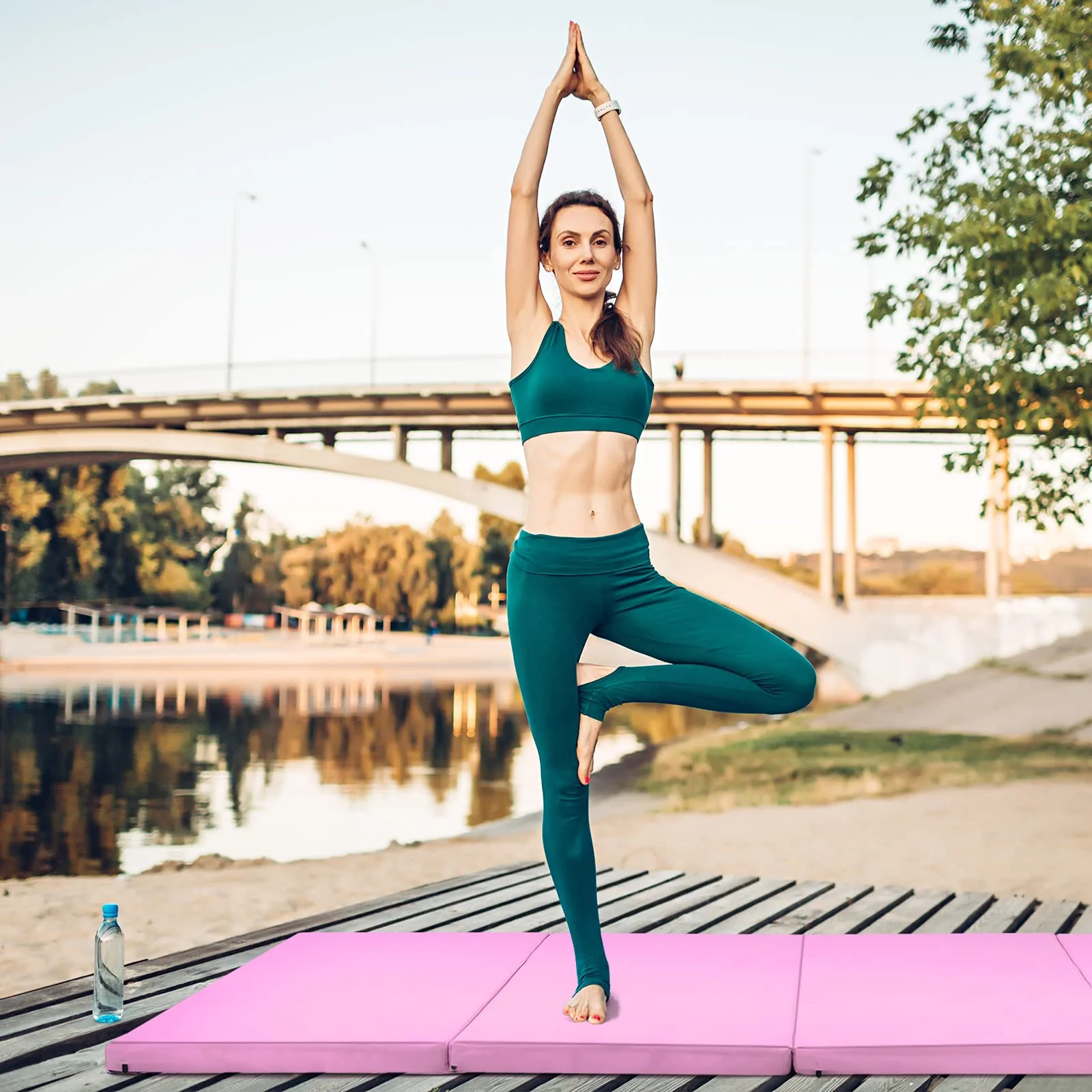 Goplus 8' x 4' Folding Gymnastics Mat, 2" Thick 4 Fold Exercise Tumbling Mat with Carrying Handles for Home Gym Fitness - Image 9