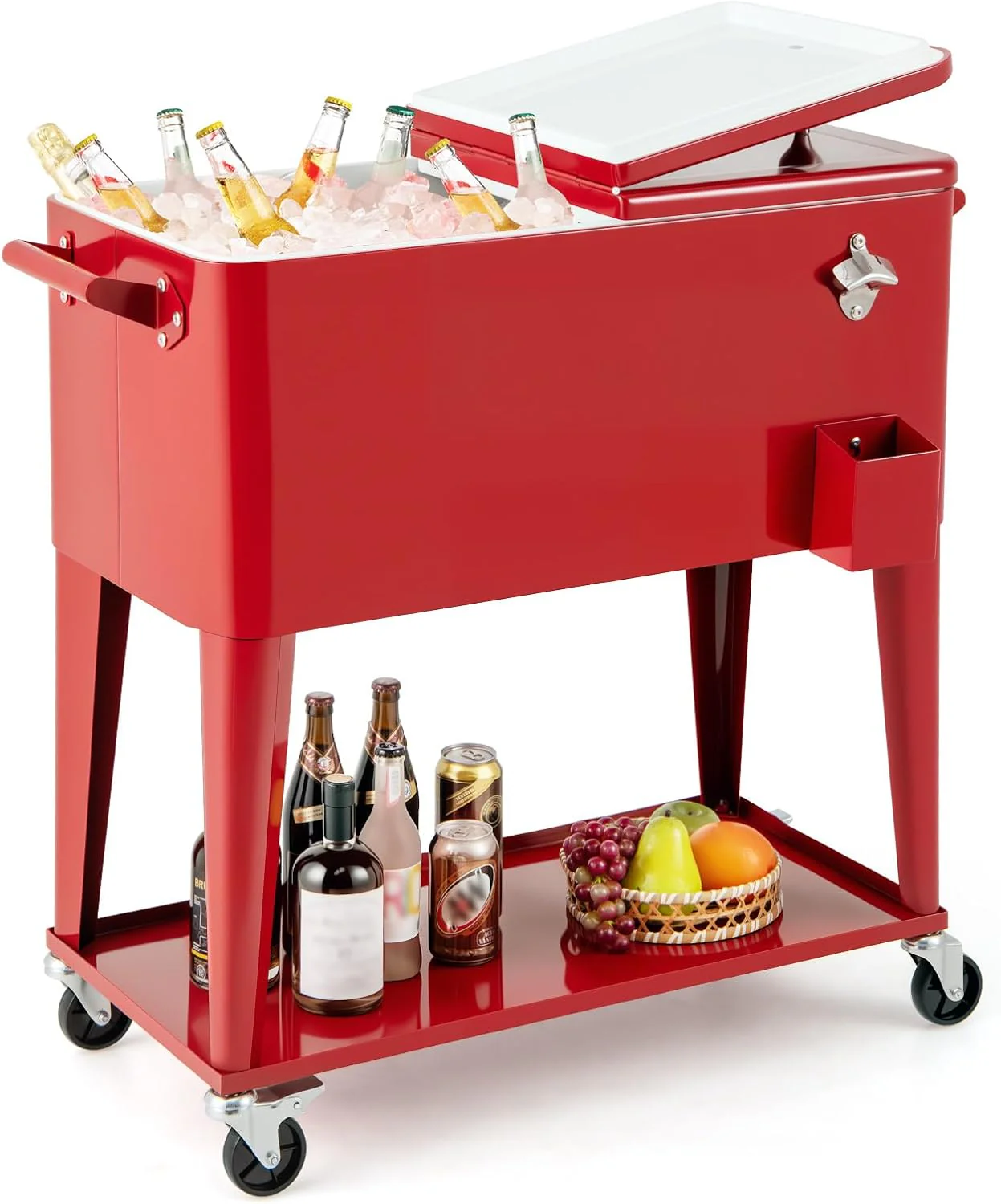 Goplus 80-Quart Rolling Ice Chest Outdoor Cooler Cart with Wheels and Stoage Shelf - Image 10