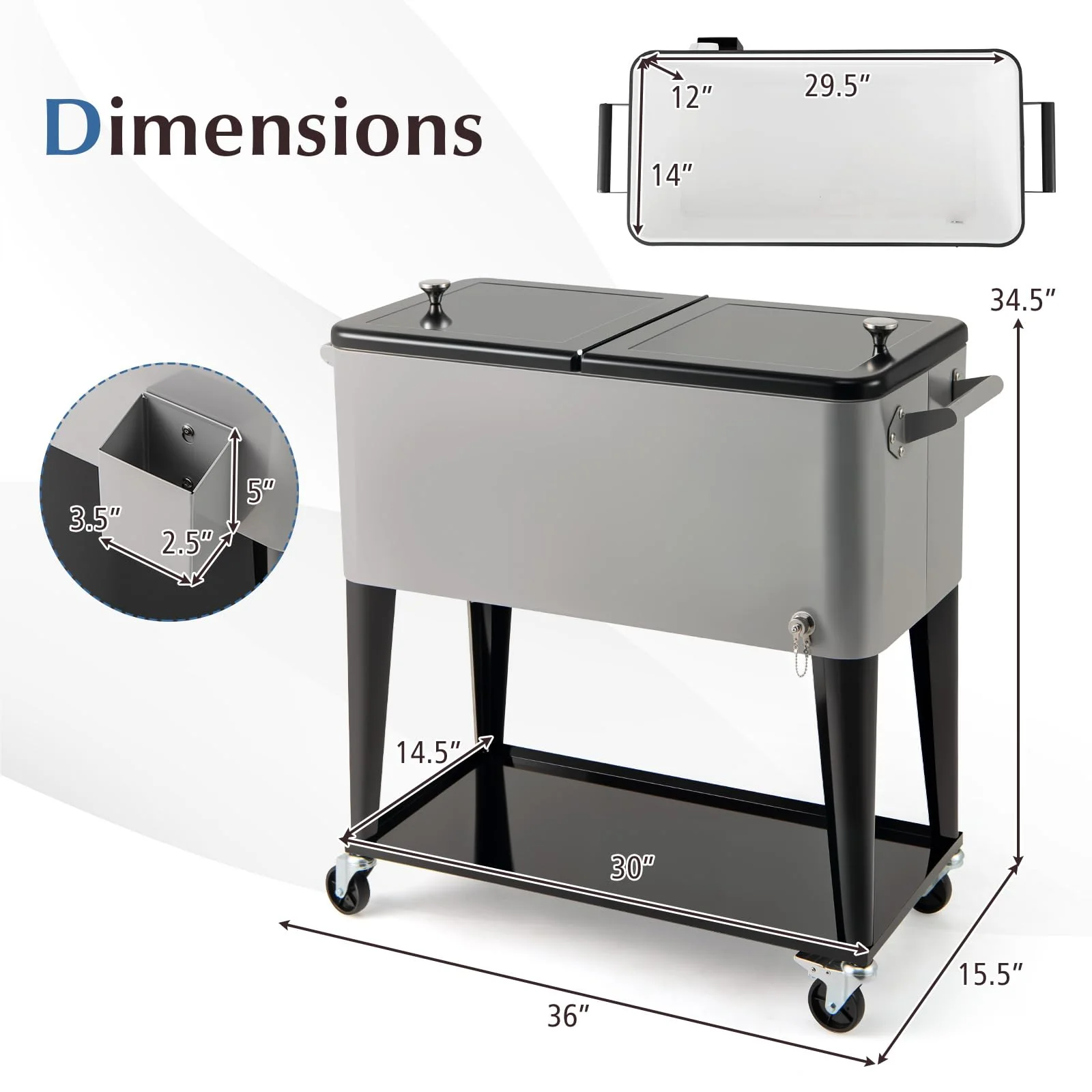 Goplus 80-Quart Rolling Ice Chest Outdoor Cooler Cart with Wheels and Stoage Shelf - Image 6