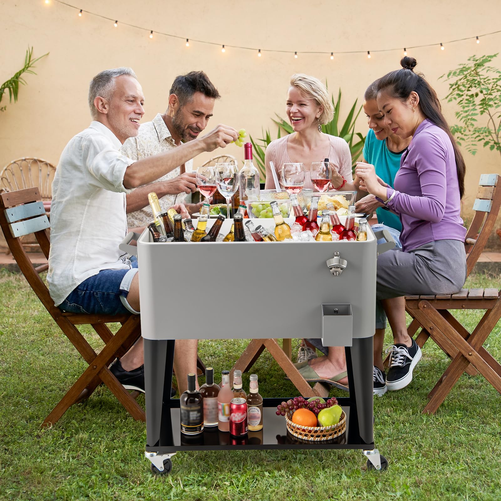 Goplus 80-Quart Rolling Ice Chest Outdoor Cooler Cart with Wheels and Stoage Shelf - Image 9