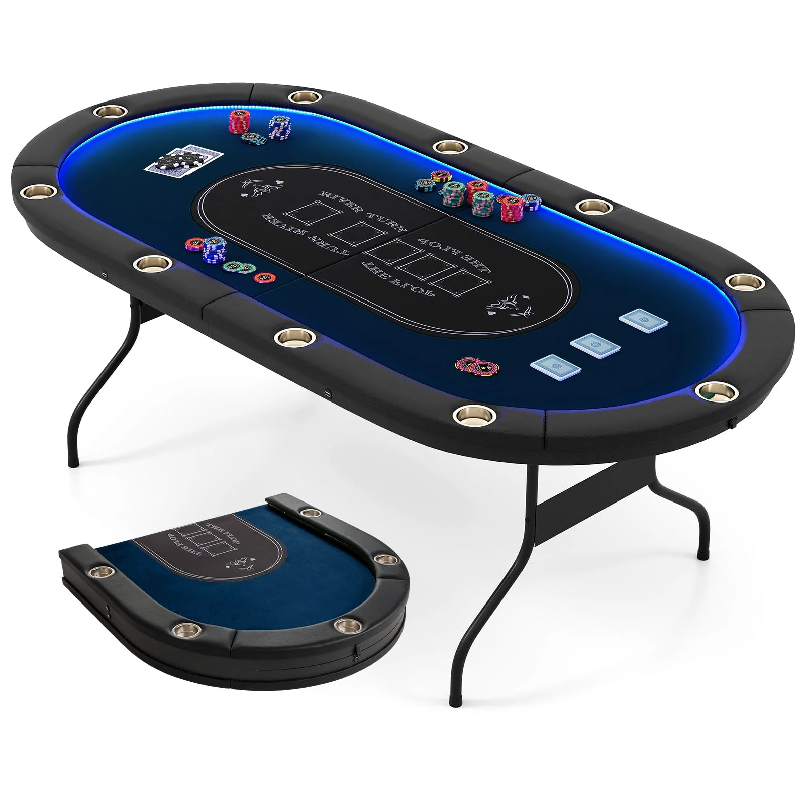 Goplus 84" Foldable Poker Table with LED Lights for Texas Hold'em Blackjack