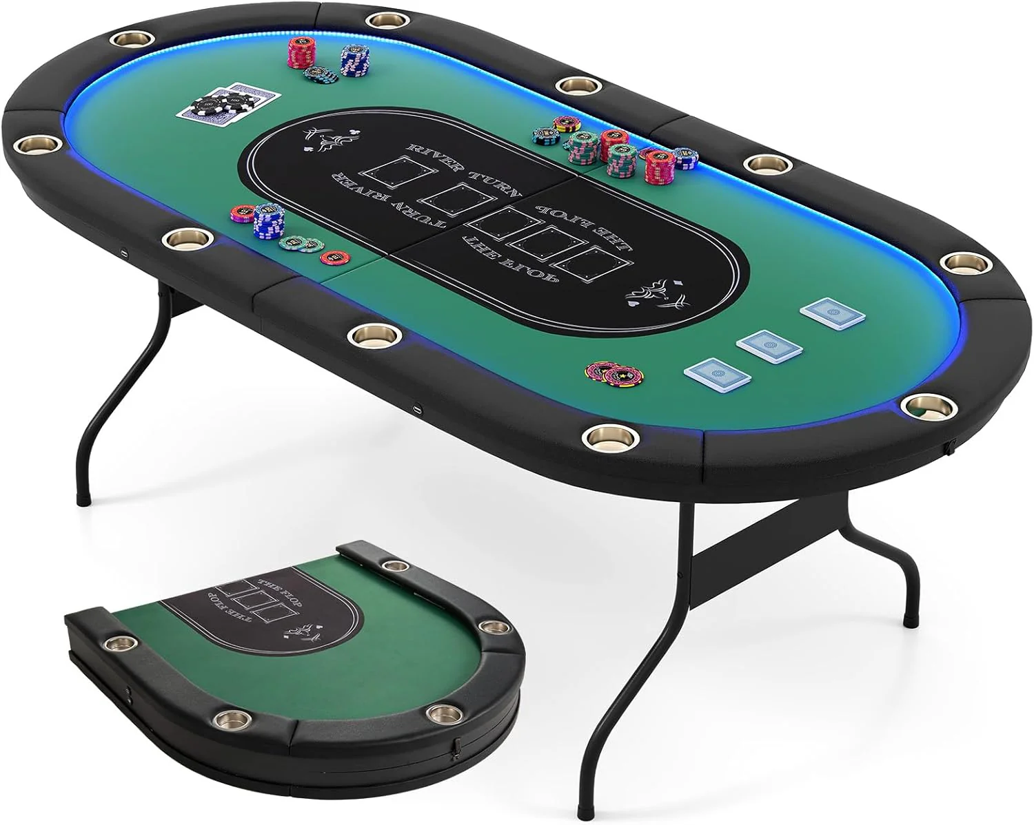 Goplus 84" Foldable Poker Table with LED Lights for Texas Hold'em Blackjack - Image 10