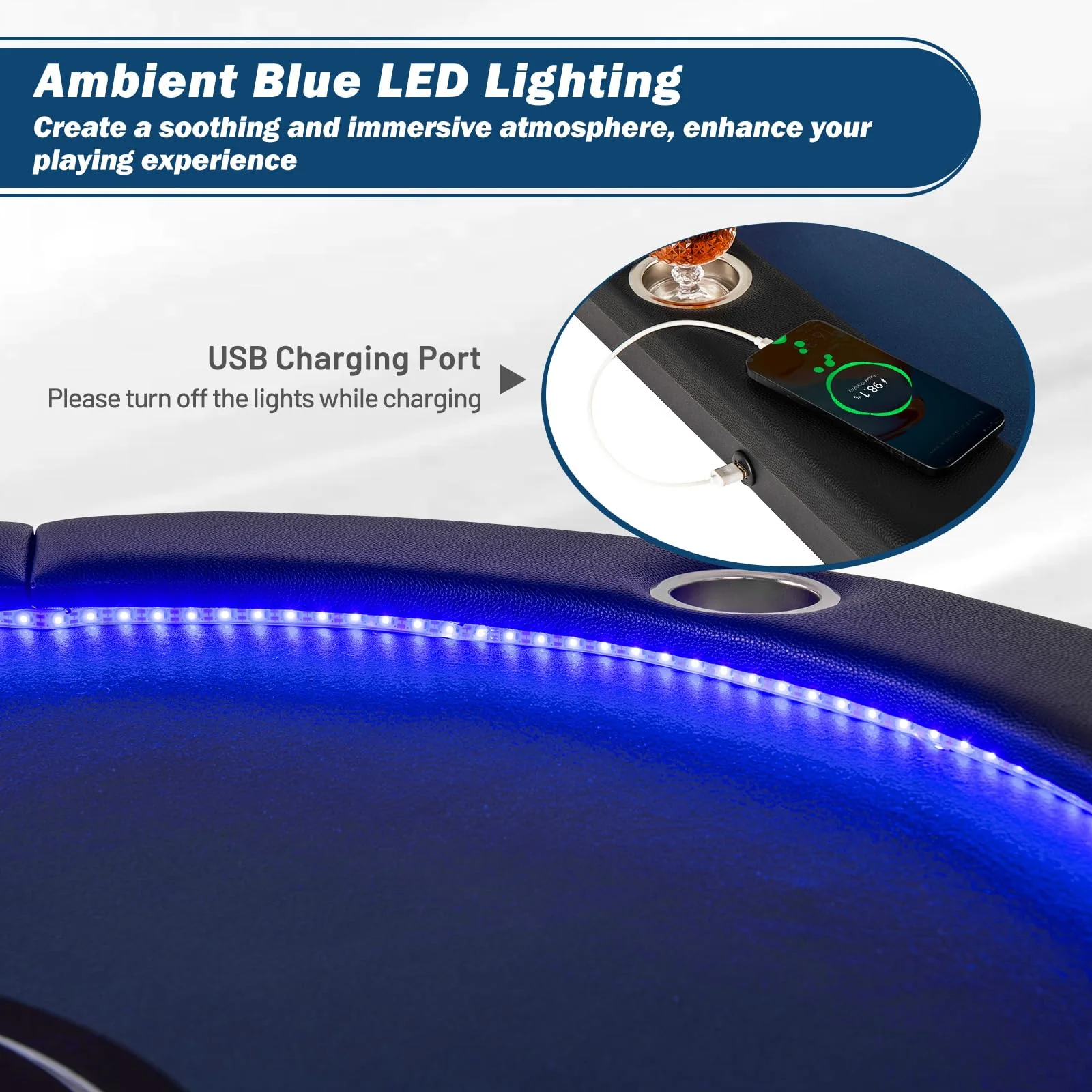 Goplus 84" Foldable Poker Table with LED Lights for Texas Hold'em Blackjack - Image 2