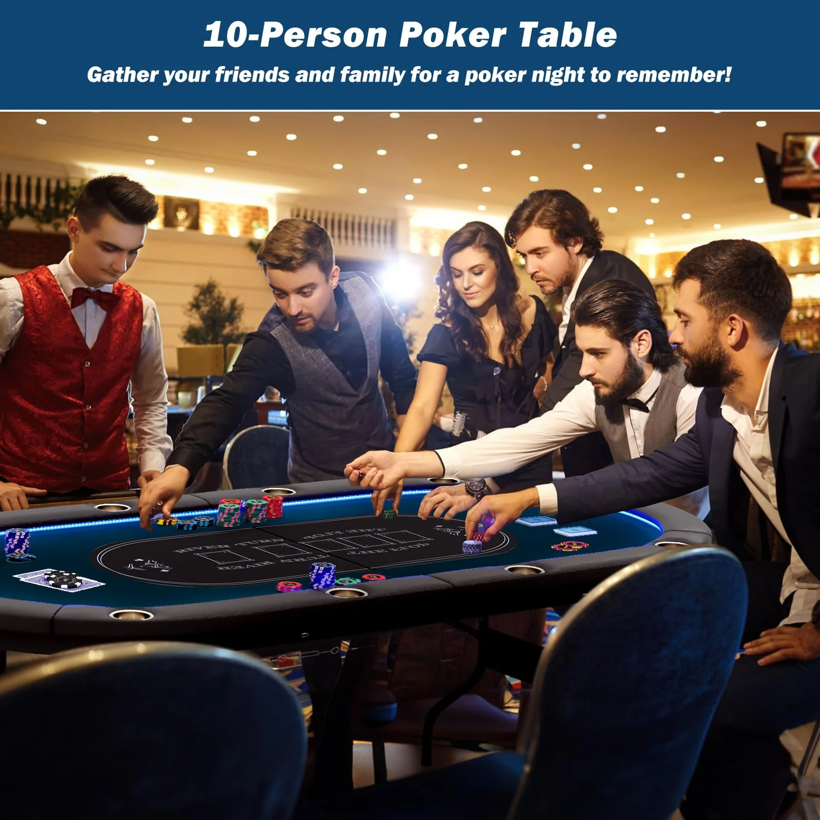 Goplus 84" Foldable Poker Table with LED Lights for Texas Hold'em Blackjack - Image 3
