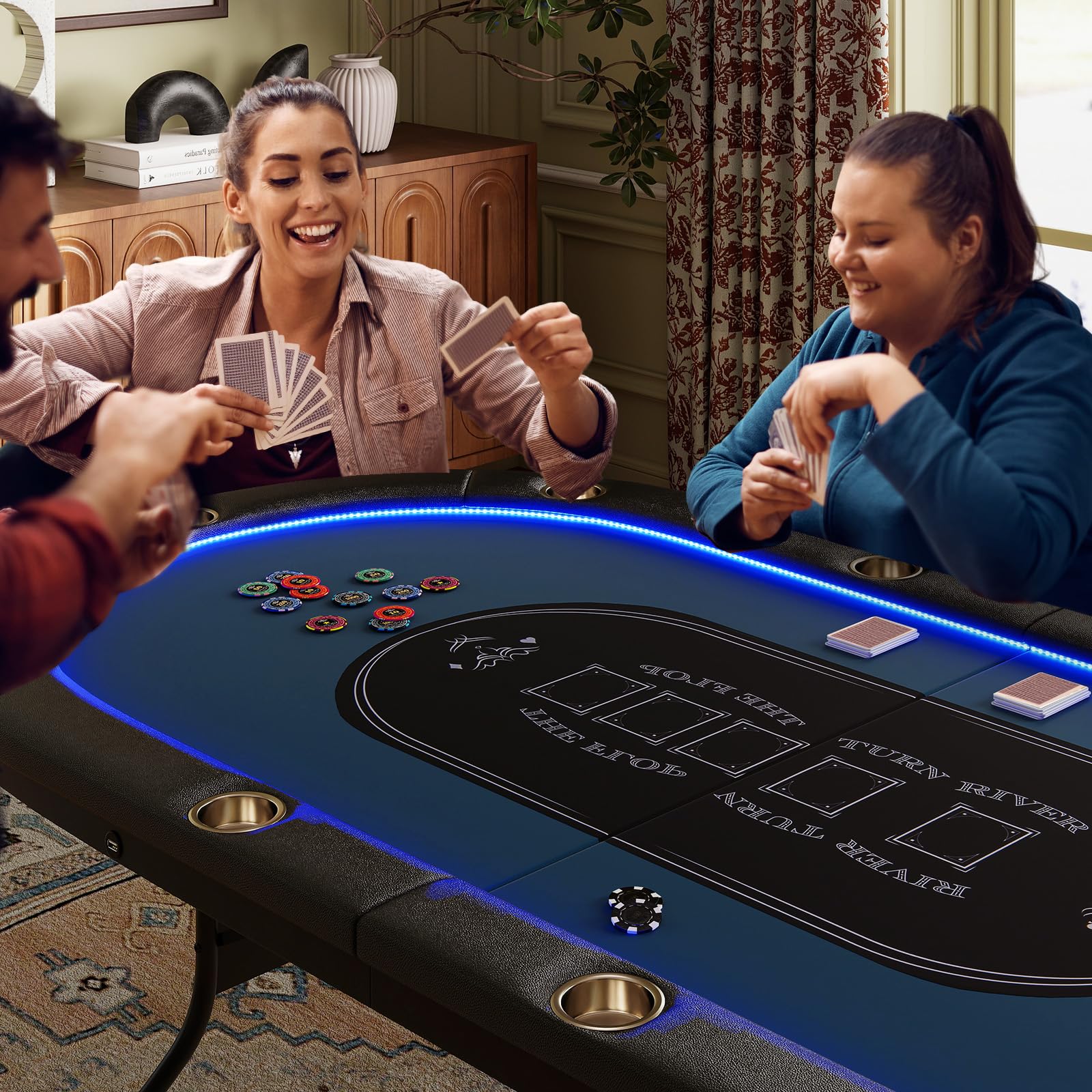 Goplus 84" Foldable Poker Table with LED Lights for Texas Hold'em Blackjack - Image 9
