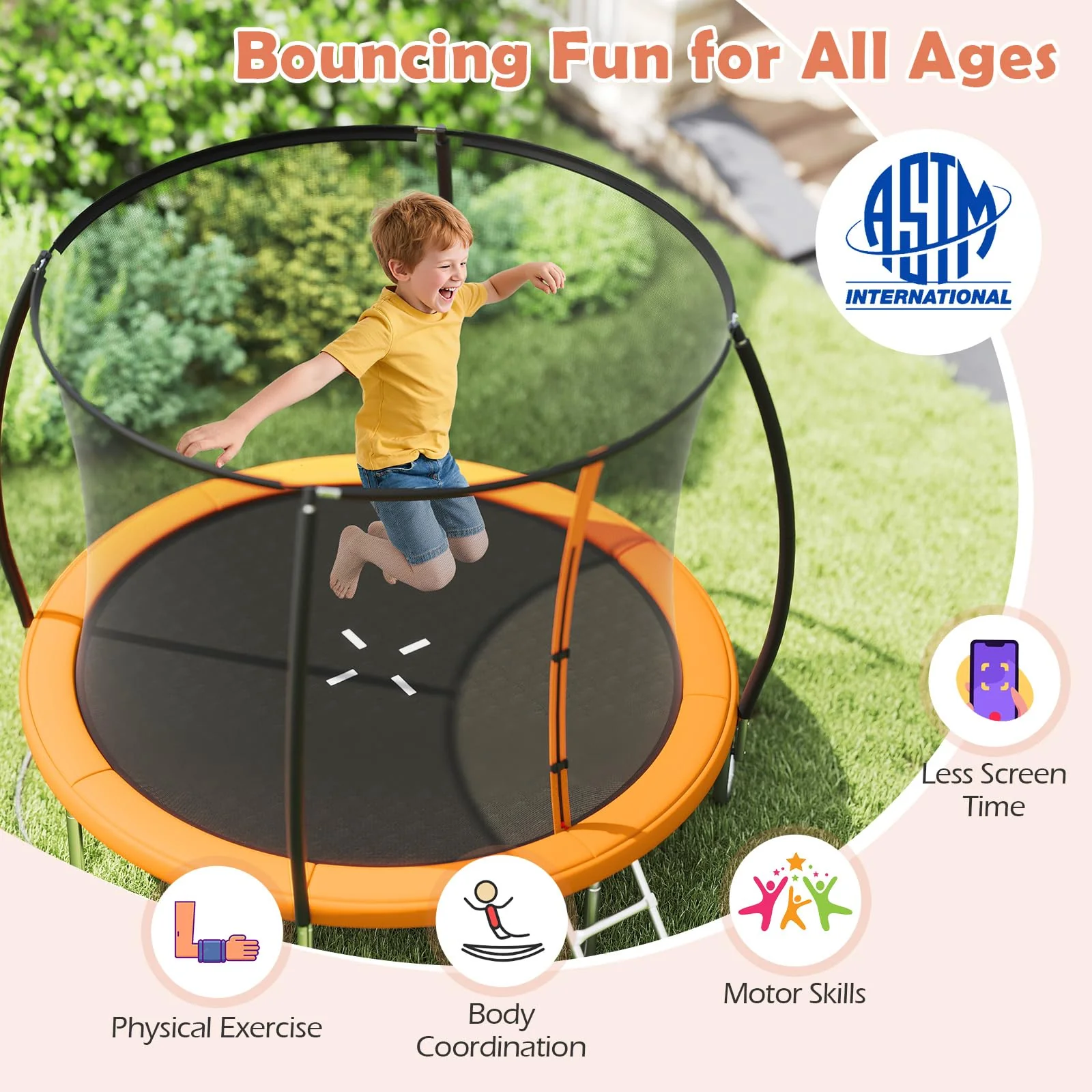 Goplus 8FT 10FT 12FT ASTM Approved Heavy-Duty Recreational Kids Trampoline w/Safety Enclosure Net - Image 10