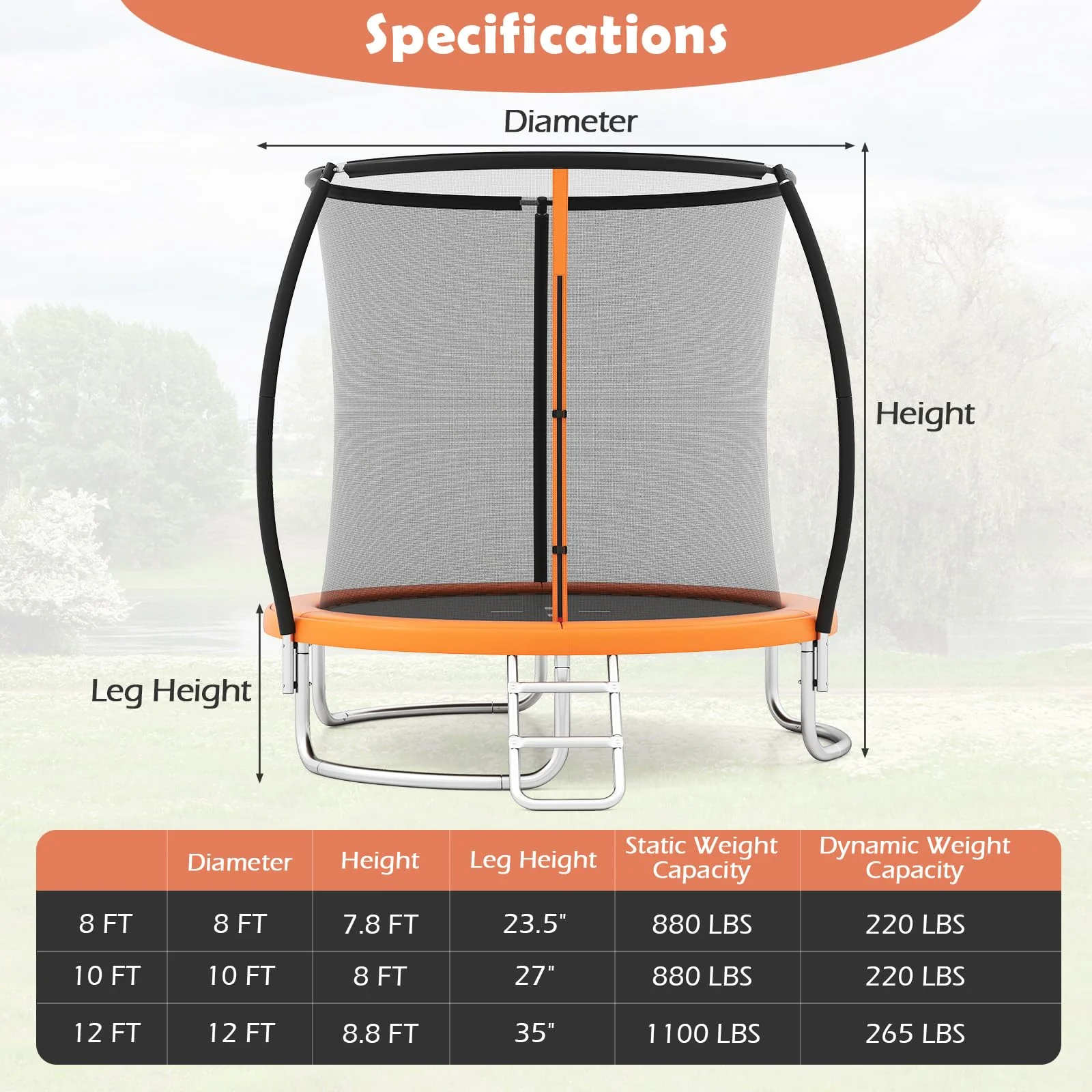 Goplus 8FT 10FT 12FT ASTM Approved Heavy-Duty Recreational Kids Trampoline w/Safety Enclosure Net - Image 5