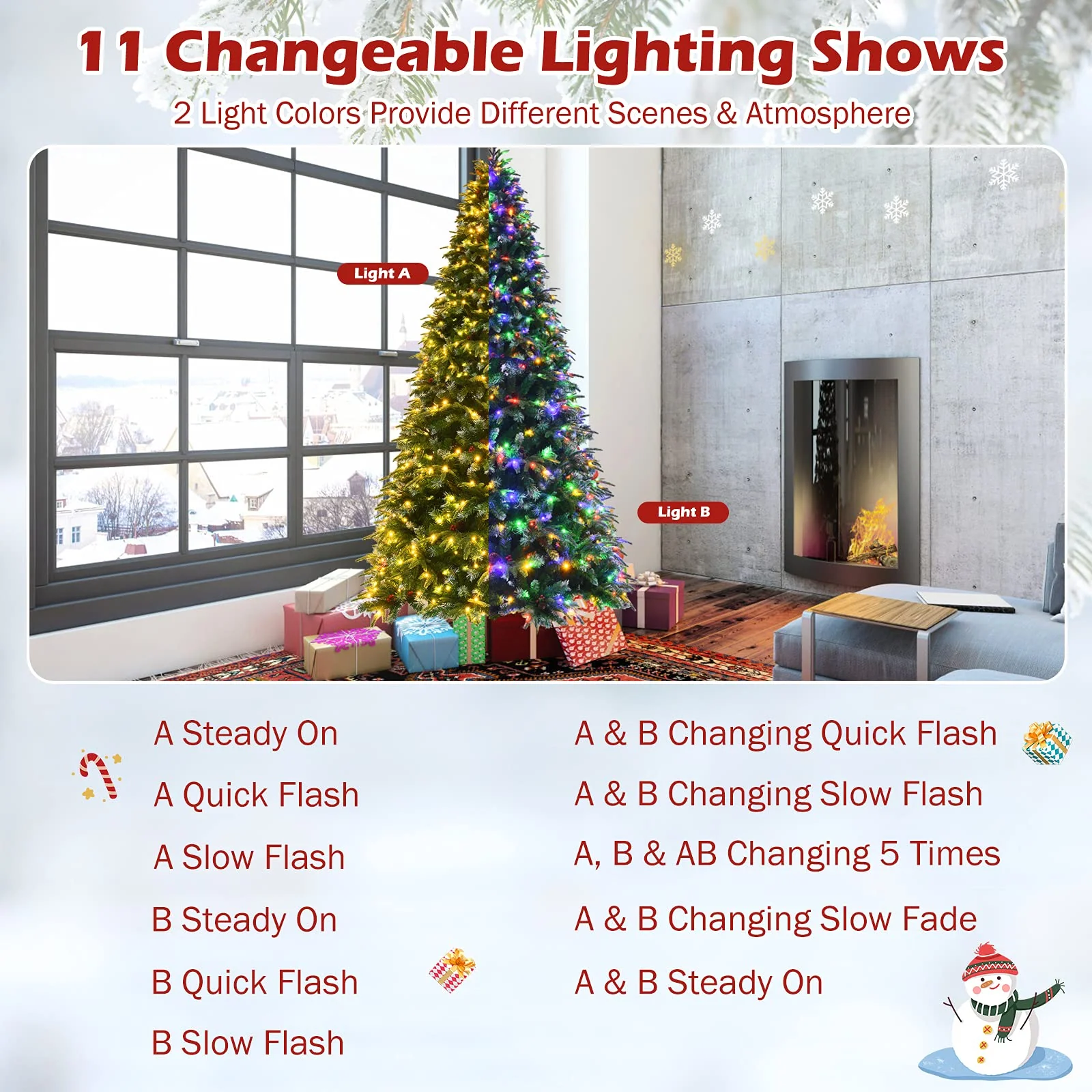 Goplus 8FT Pre-Lit Artificial Christmas Tree, Hinged Realistic Snowy Xmas Pine Tree W/ 780 Color Changing LED Lights, 11 Flash Modes - Image 4