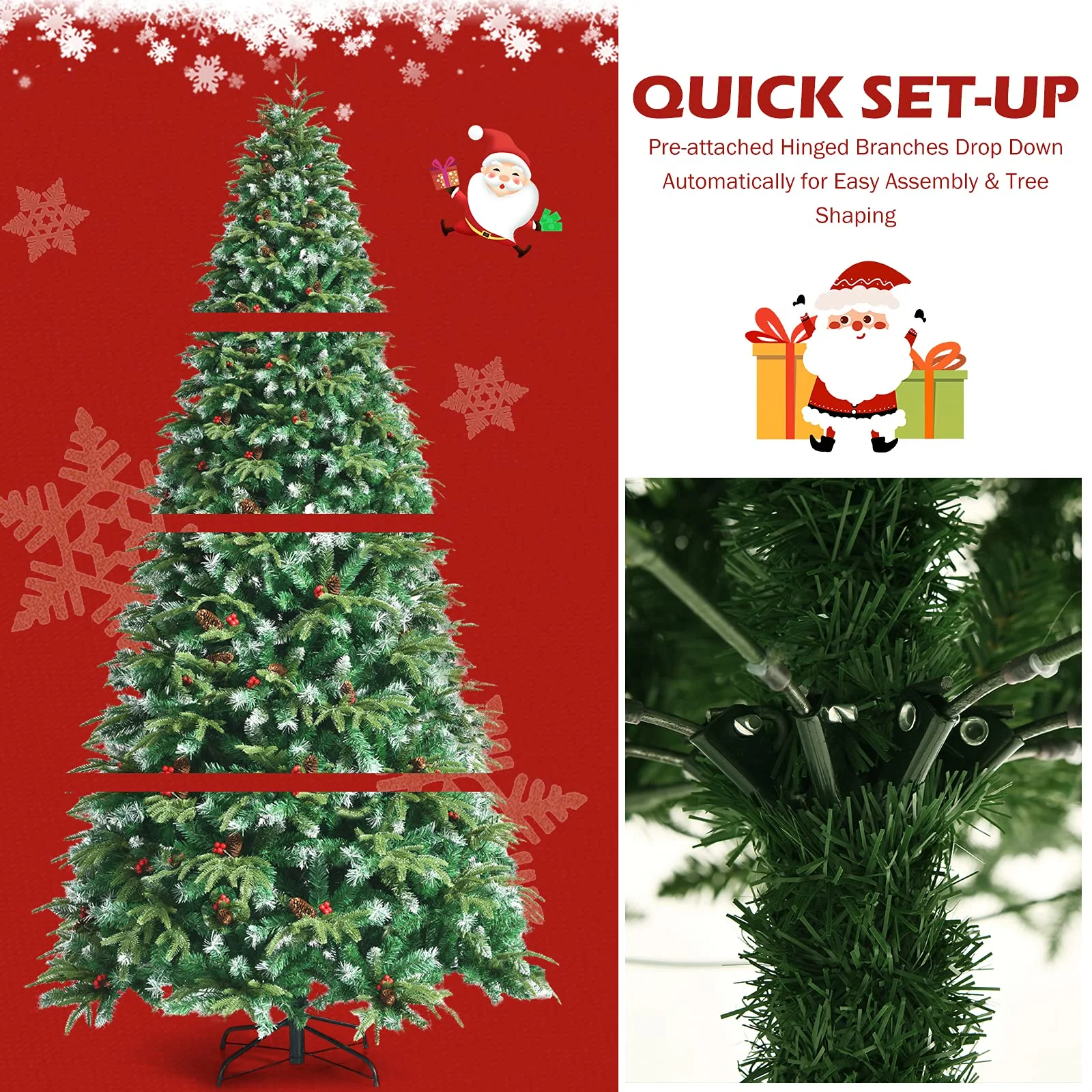 Goplus 8FT Pre-Lit Artificial Christmas Tree, Hinged Realistic Snowy Xmas Pine Tree W/ 780 Color Changing LED Lights, 11 Flash Modes - Image 6