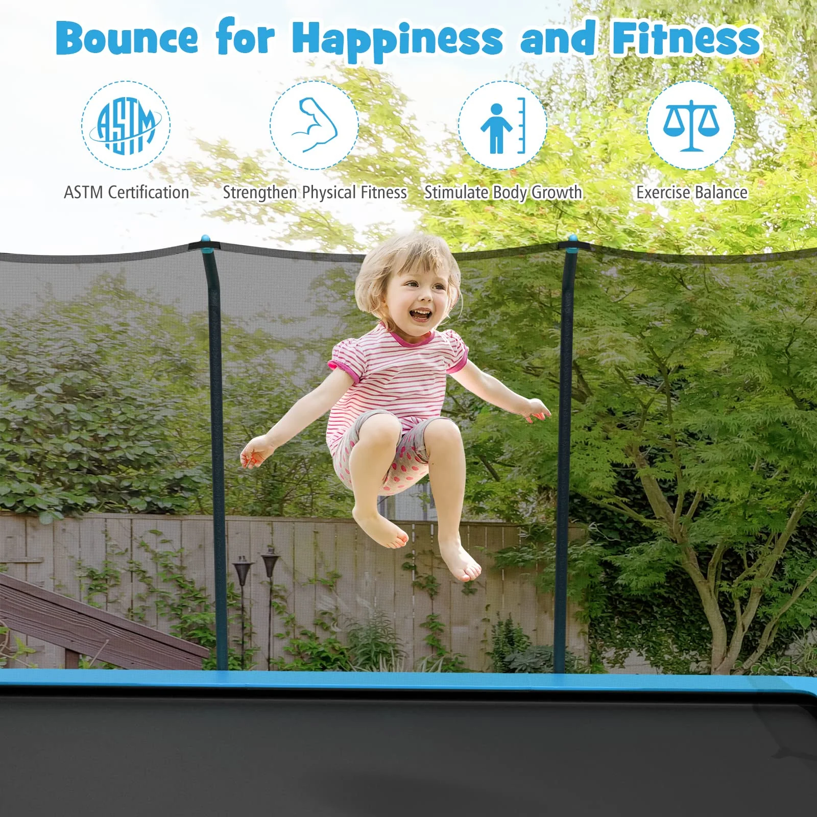 Goplus 8FT x 14FT Rectangular Trampoline, 440LBS Bearing Recreational Trampolines w/ Enclosure Net & Non-Slip Ladder - Image 9