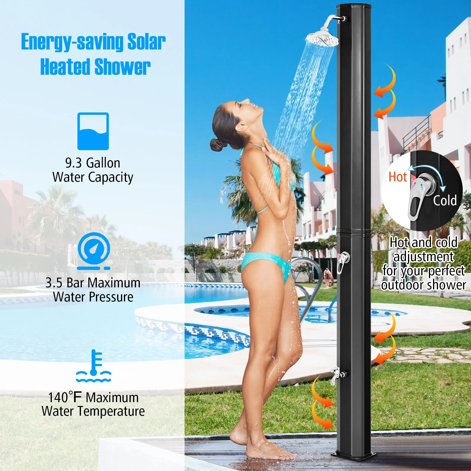 Goplus 9.3 Gallon Solar Heated Outdoor Shower - Image 5