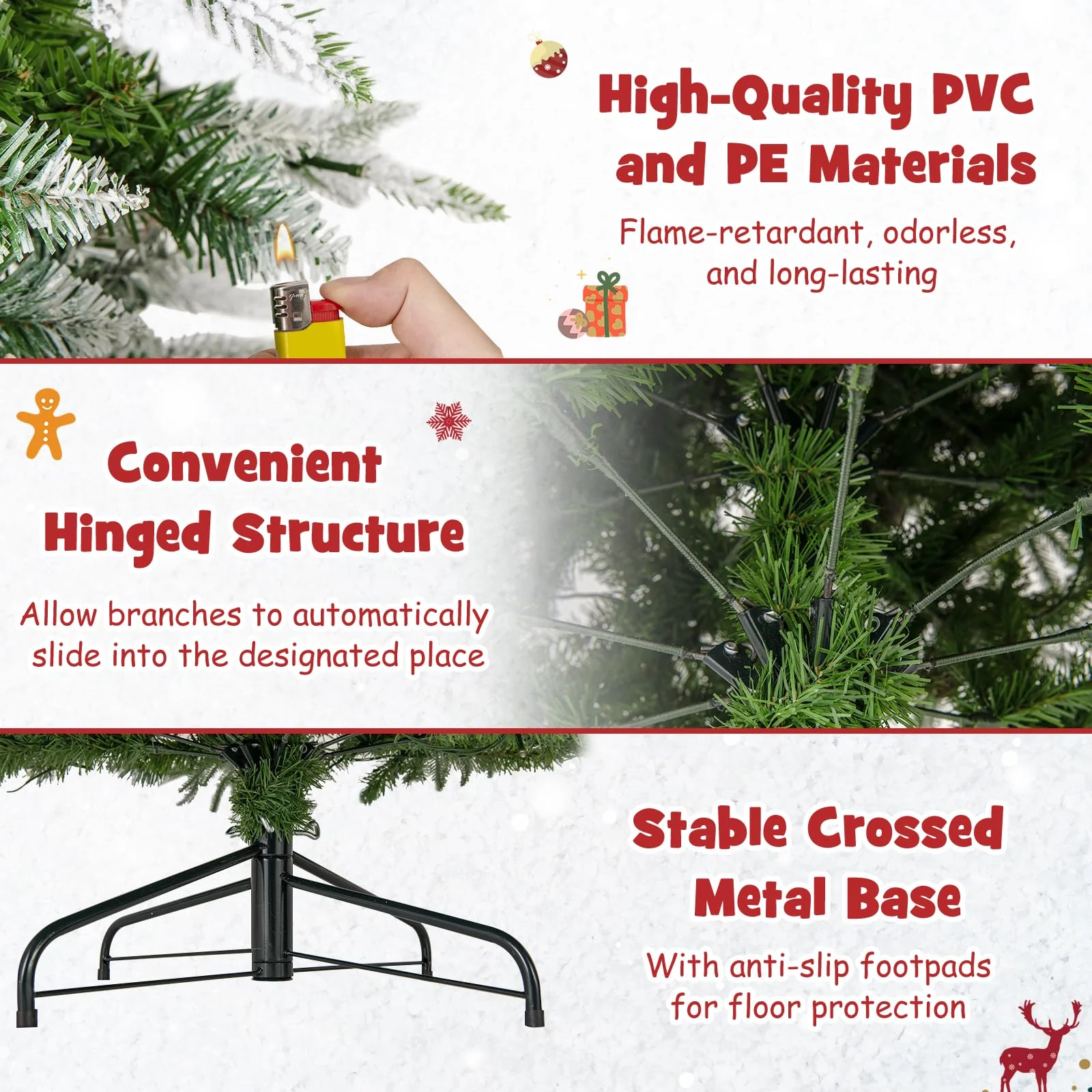 Goplus 9 FT Pre-Lit Pencil Christmas Tree, Artificial Snow Flocked Hinged Fake Slim Xmas Tree with 470 Warm-White LED Lights - Image 4