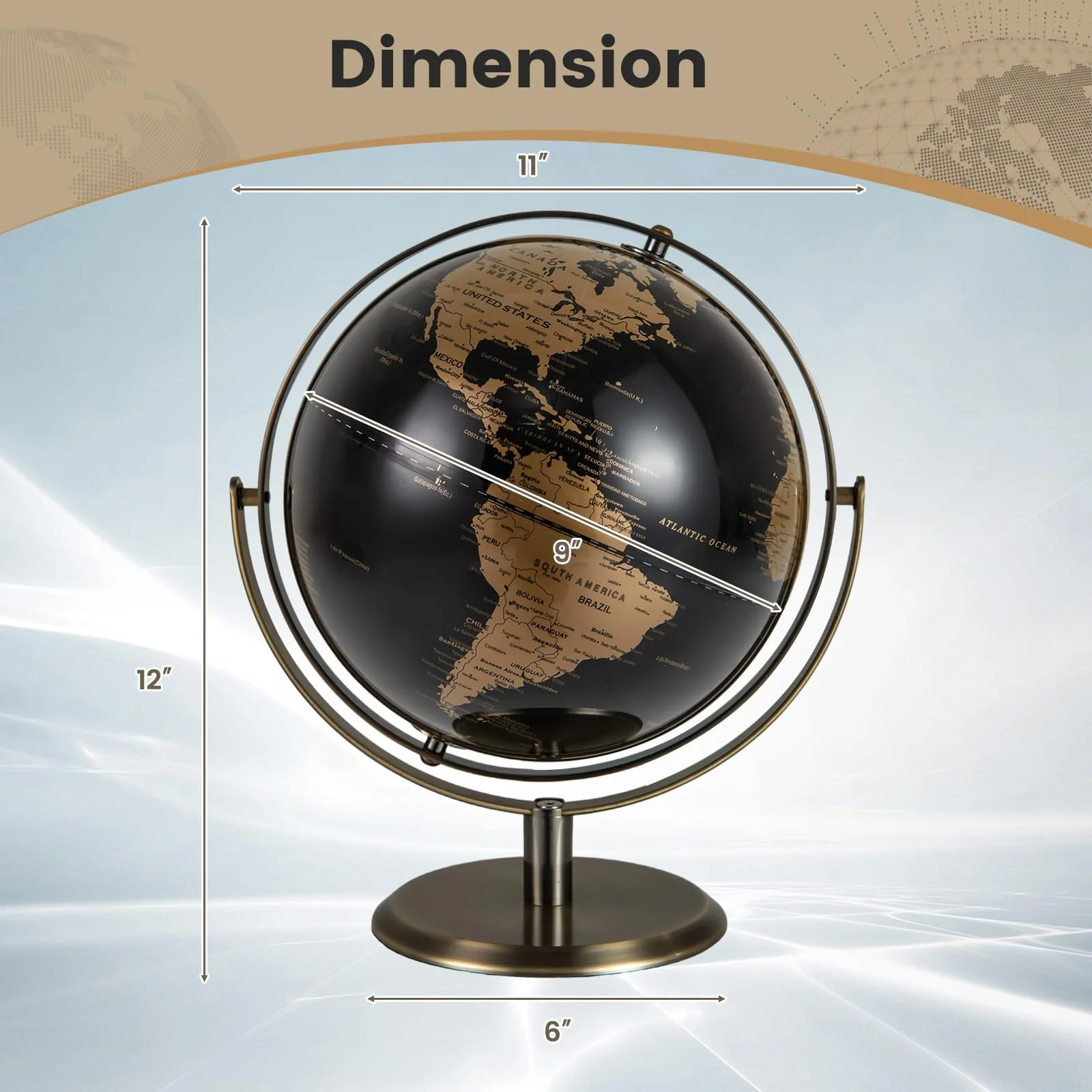 Goplus 9-Inch Metallic Black World Globe w/Metal Stand - Image 6