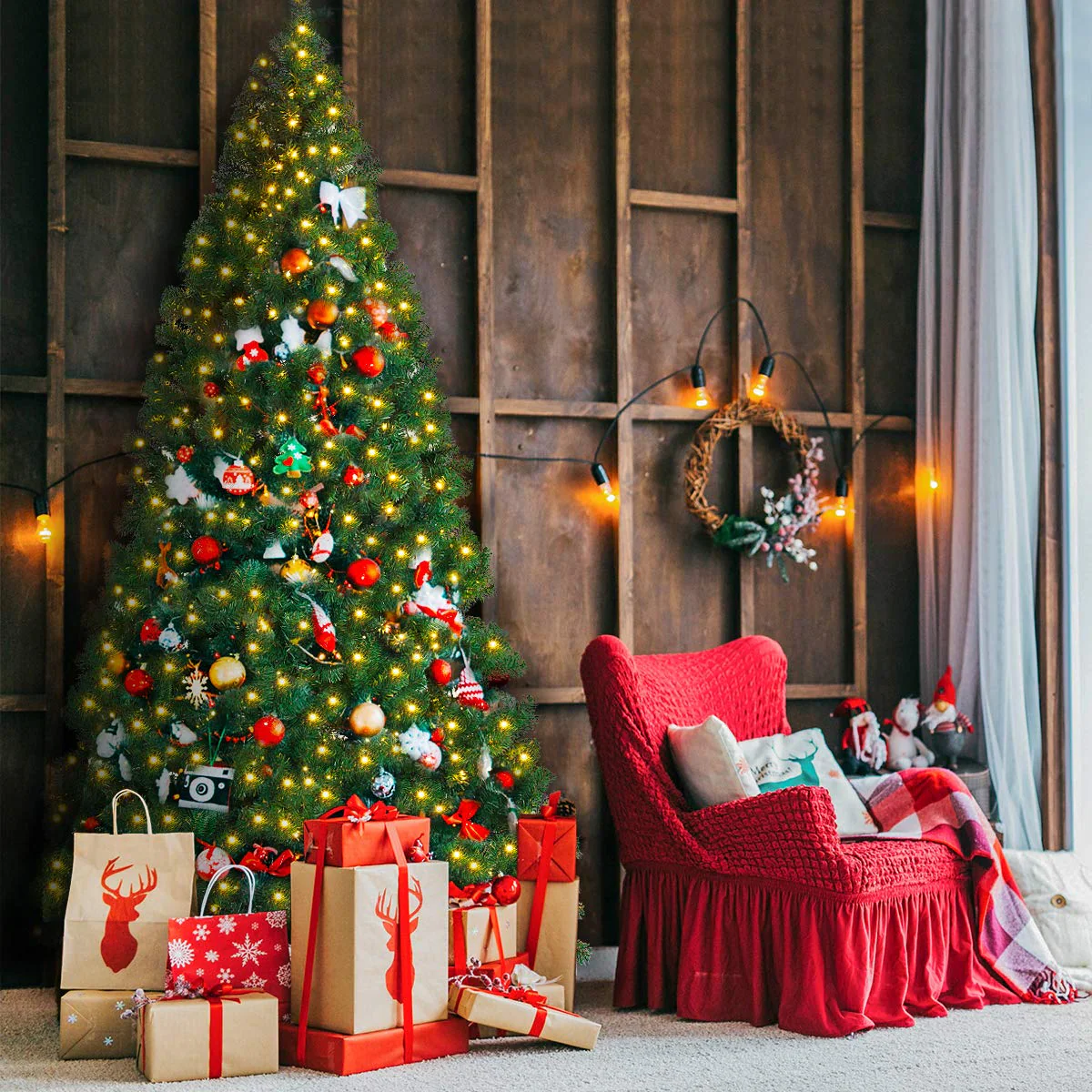 Goplus 9ft Artificial Pre-lit Christmas Tree Premium Spruce Hinged Tree with 700 LED Lights and Solid Metal Stand - Image 4