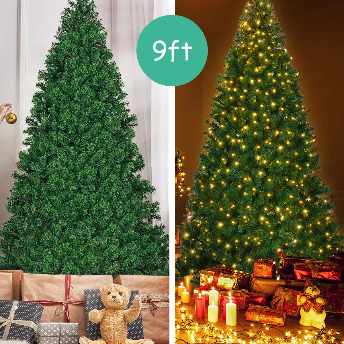 Goplus 9ft Artificial Pre-lit Christmas Tree Premium Spruce Hinged Tree with 700 LED Lights and Solid Metal Stand - Image 5