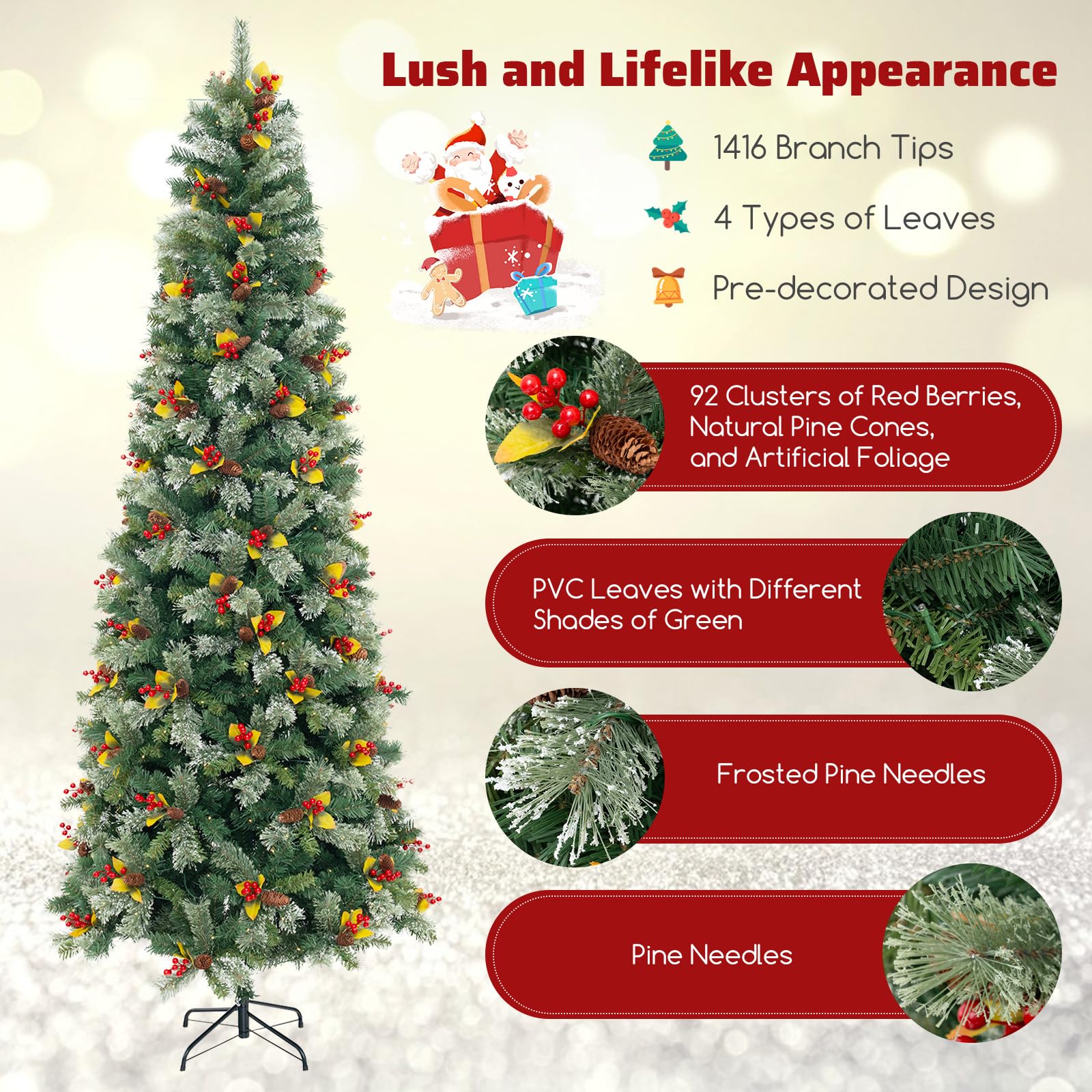 Goplus 9ft Pre-Lit Artificial Christmas Tree, Hinged Xmas Tree with 1416 PVC & Pine Needles - Image 3