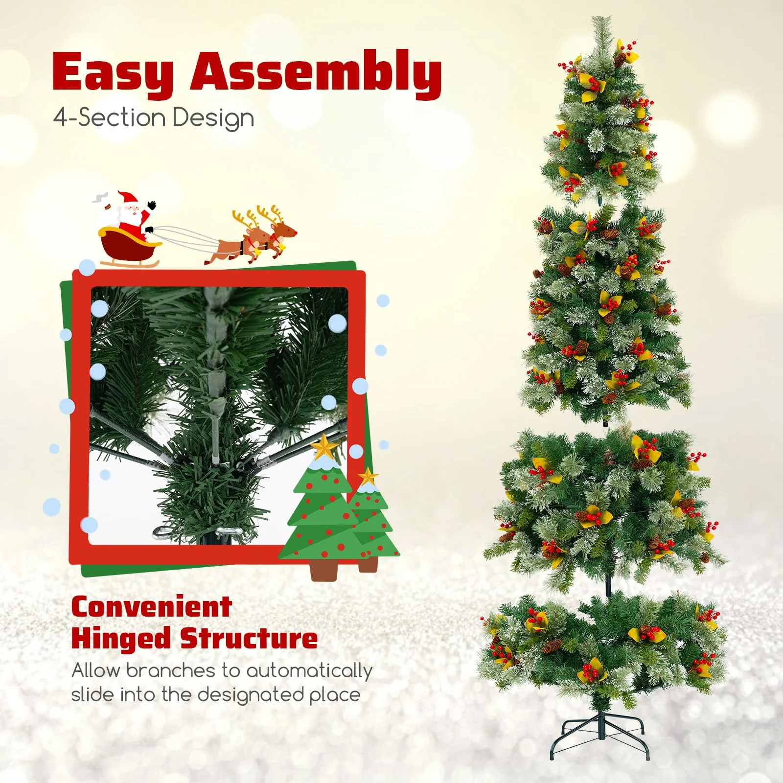 Goplus 9ft Pre-Lit Artificial Christmas Tree, Hinged Xmas Tree with 1416 PVC & Pine Needles - Image 4