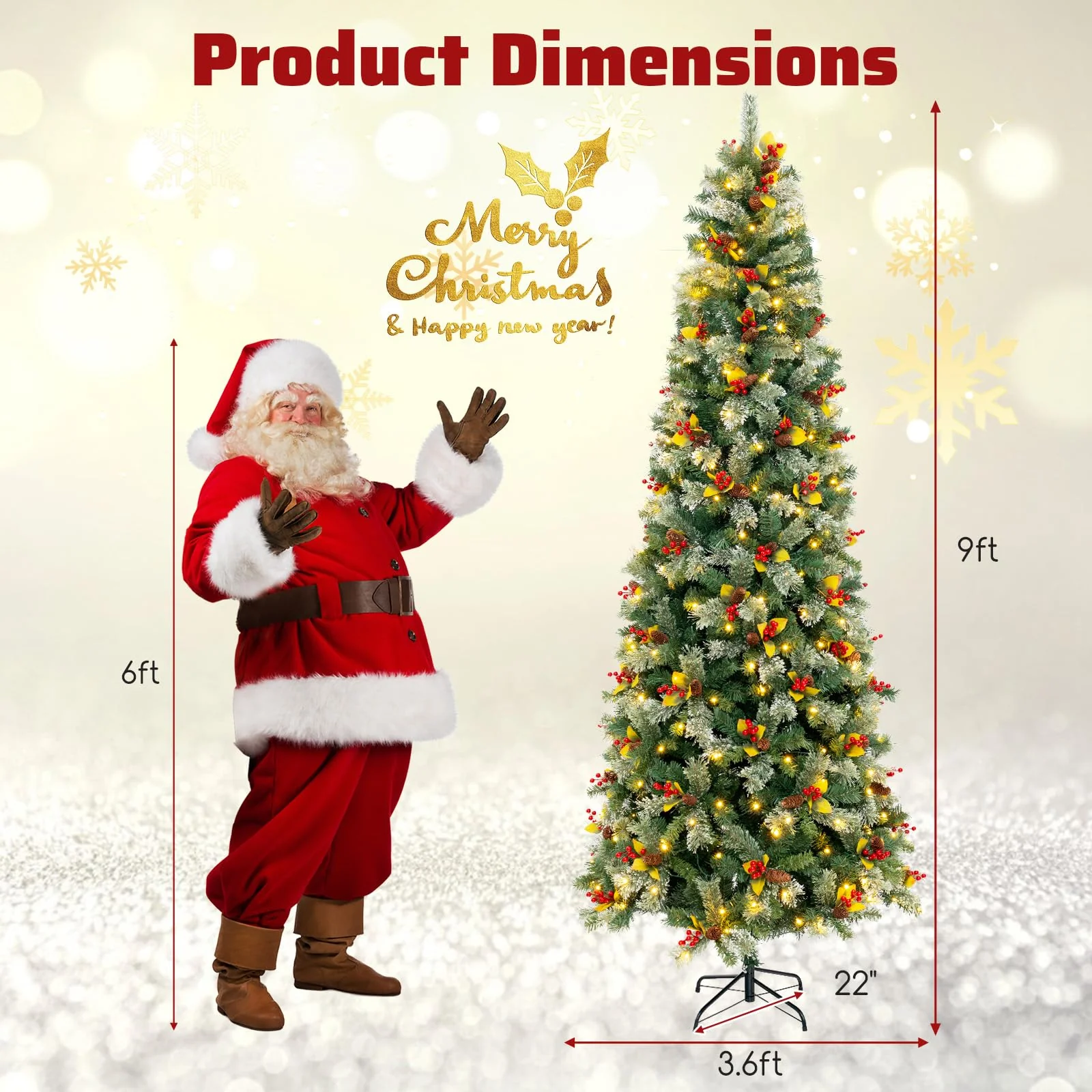 Goplus 9ft Pre-Lit Artificial Christmas Tree, Hinged Xmas Tree with 1416 PVC & Pine Needles - Image 7