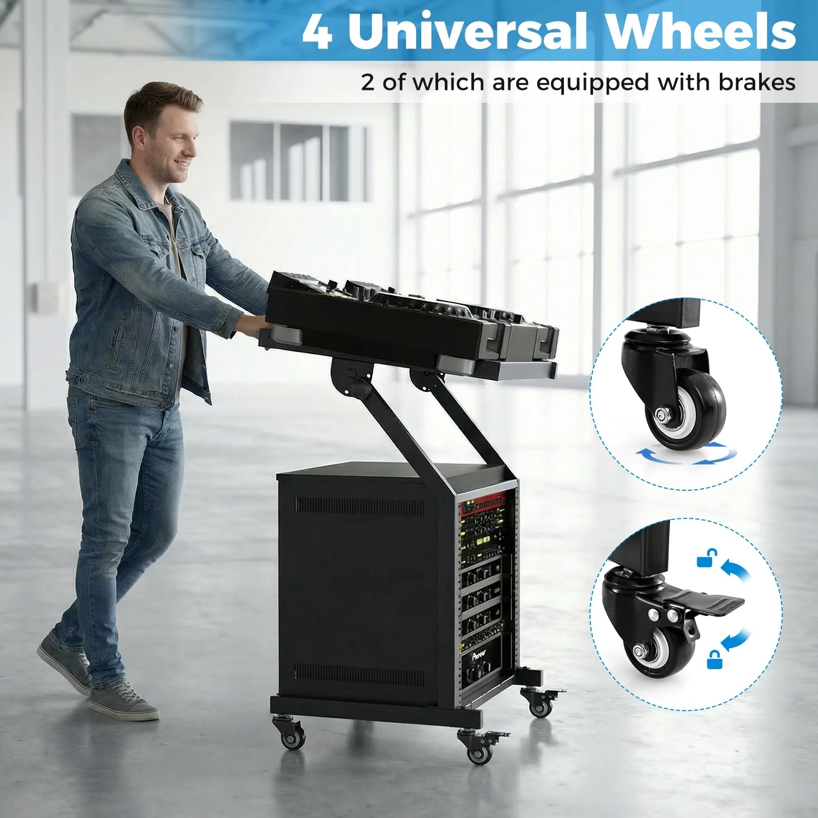 Goplus 9U DJ Mixer Stand with Lockable Wheels | Professional Studio Equipment Case Stand - Image 5