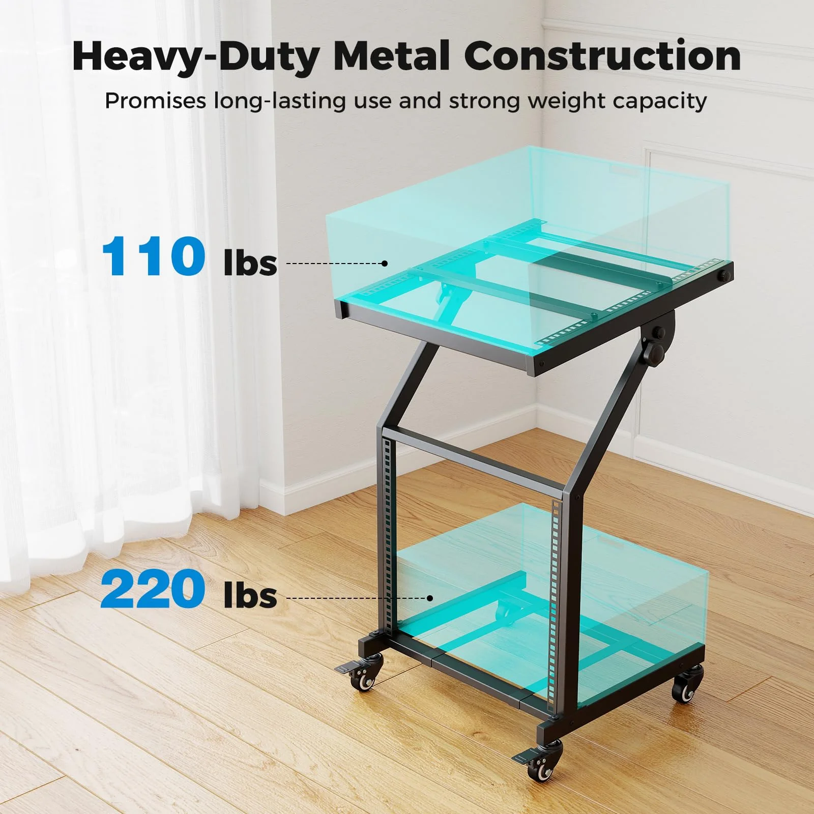 Goplus 9U DJ Mixer Stand with Lockable Wheels | Professional Studio Equipment Case Stand - Image 6