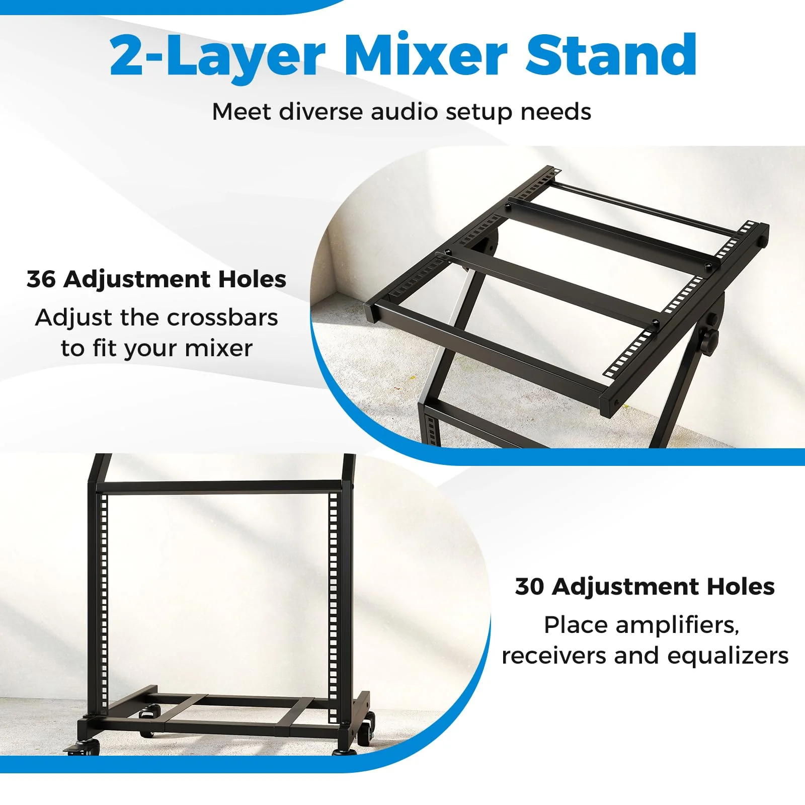 Goplus 9U DJ Mixer Stand with Lockable Wheels | Professional Studio Equipment Case Stand - Image 7