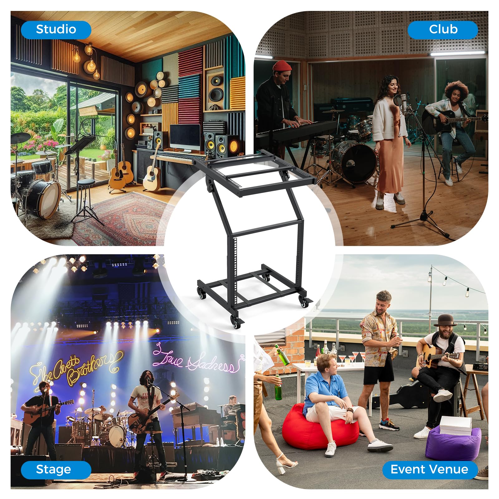 Goplus 9U DJ Mixer Stand with Lockable Wheels | Professional Studio Equipment Case Stand - Image 8