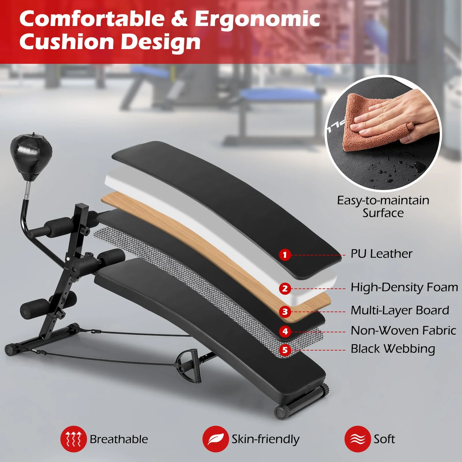 Goplus Adjustable Decline Sit Up Bench for Exercise, Foldable Curved Slant Bench - Image 5