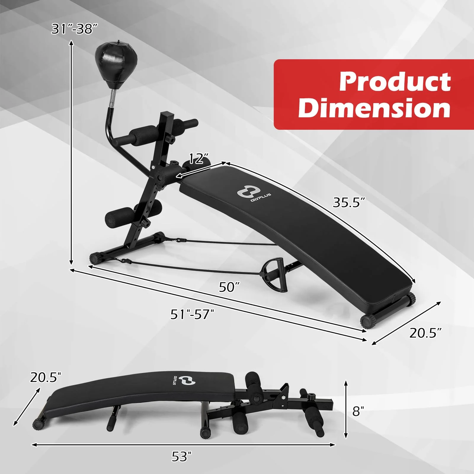Goplus Adjustable Decline Sit Up Bench for Exercise, Foldable Curved Slant Bench - Image 7
