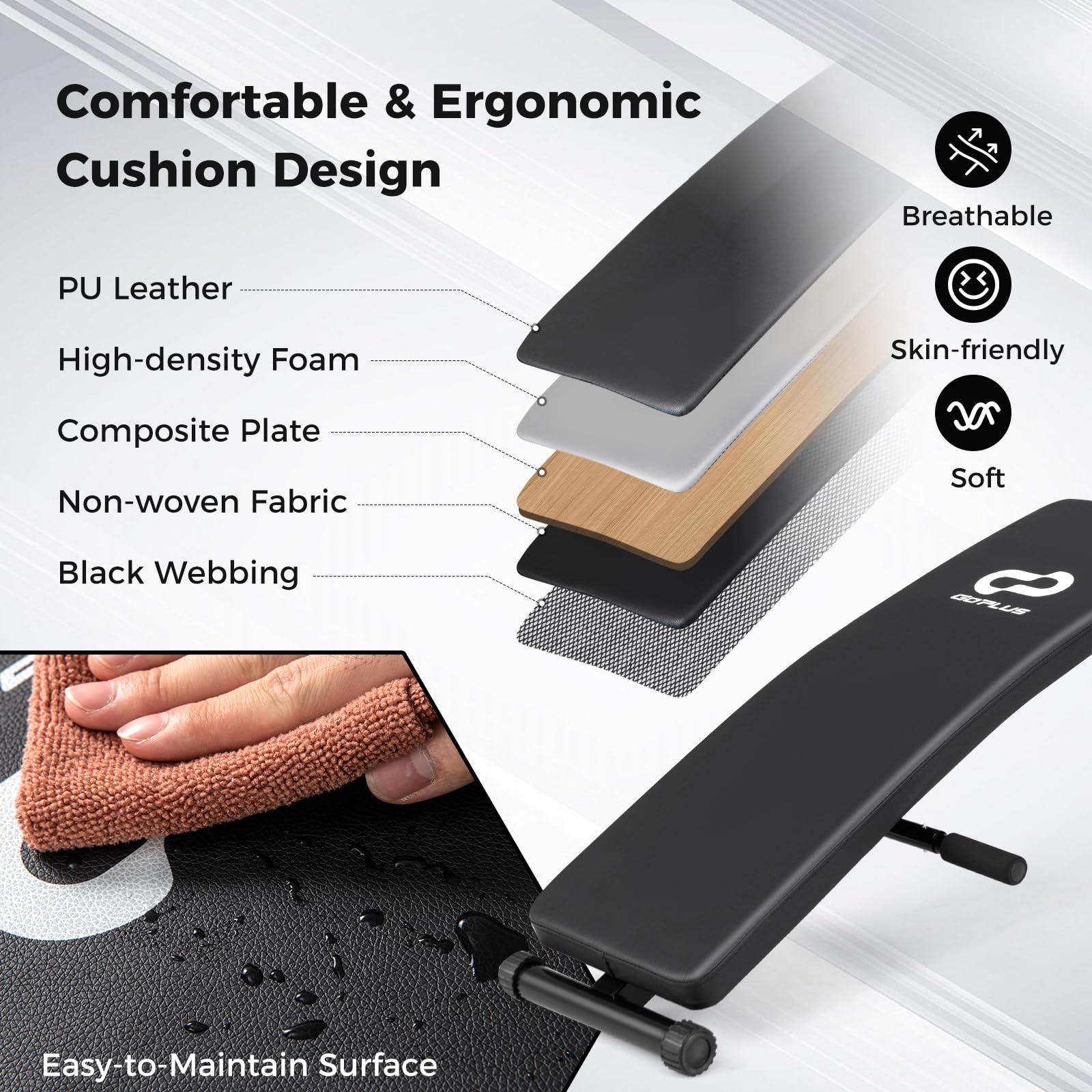 Goplus Adjustable Decline Sit Up Bench for Exercise, Foldable Curved Slant Bench with High Density Foam Cushioned Seat - Image 5