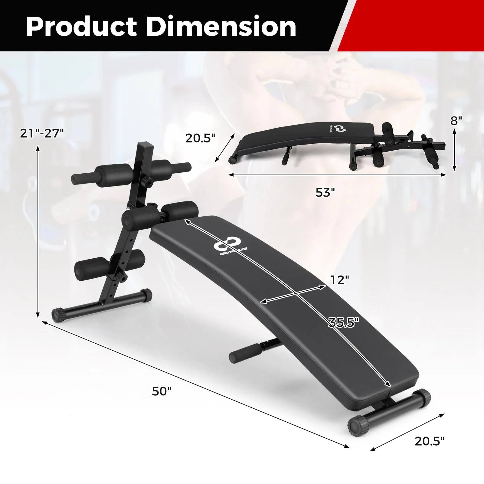 Goplus Adjustable Decline Sit Up Bench for Exercise, Foldable Curved Slant Bench with High Density Foam Cushioned Seat - Image 7