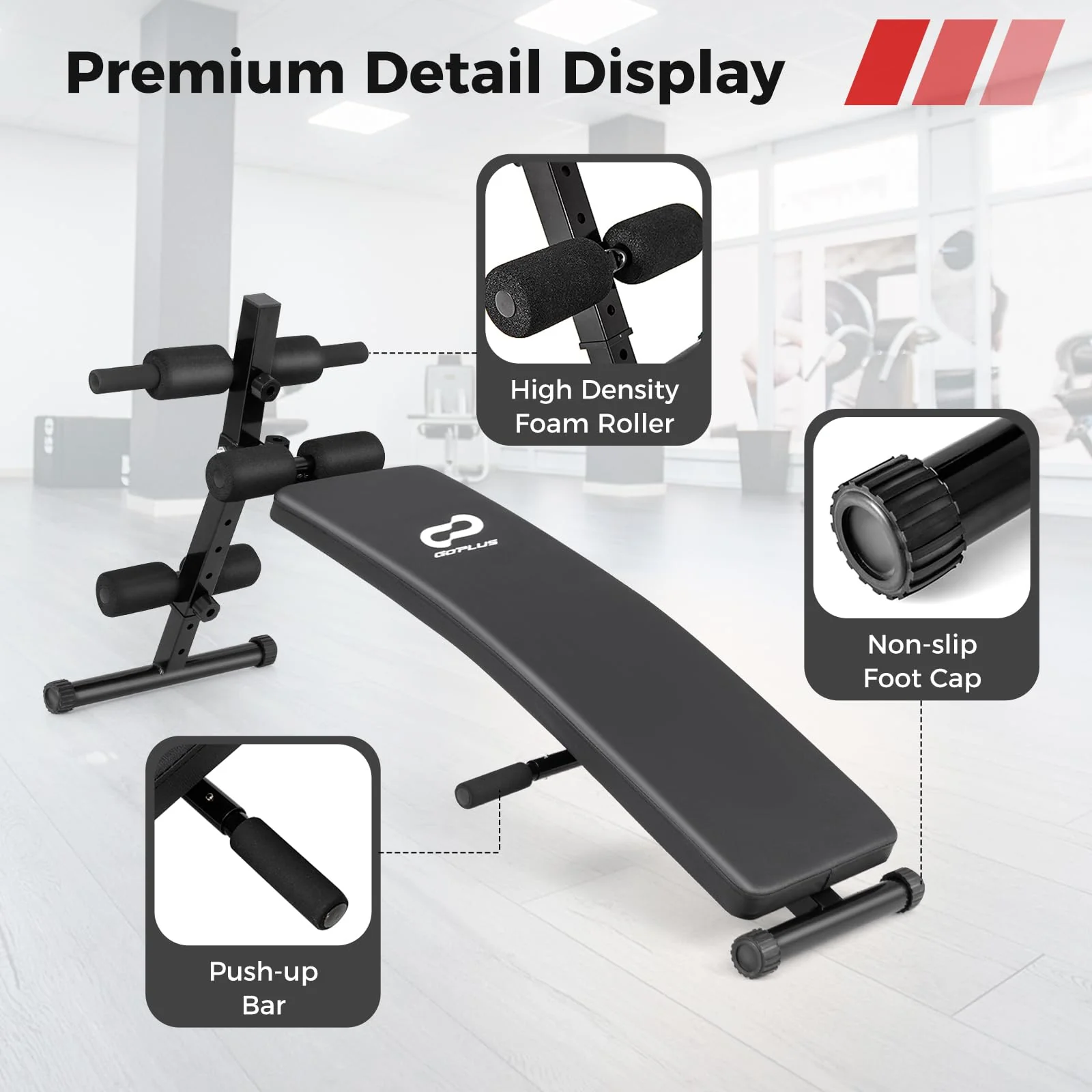 Goplus Adjustable Decline Sit Up Bench for Exercise, Foldable Curved Slant Bench with High Density Foam Cushioned Seat - Image 8