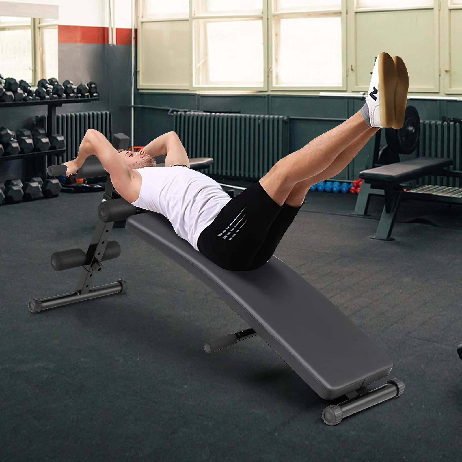 Goplus Adjustable Decline Sit Up Bench for Exercise, Foldable Curved Slant Bench with High Density Foam Cushioned Seat - Image 9