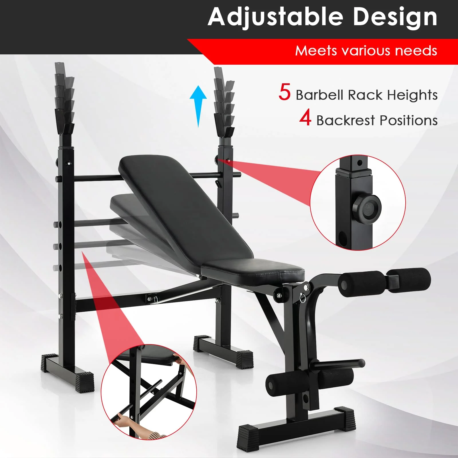 Goplus Adjustable Olympic Weight Bench Barbell Rack Set, Foldable Workout Bench Press Set with Leg Developer - Image 3
