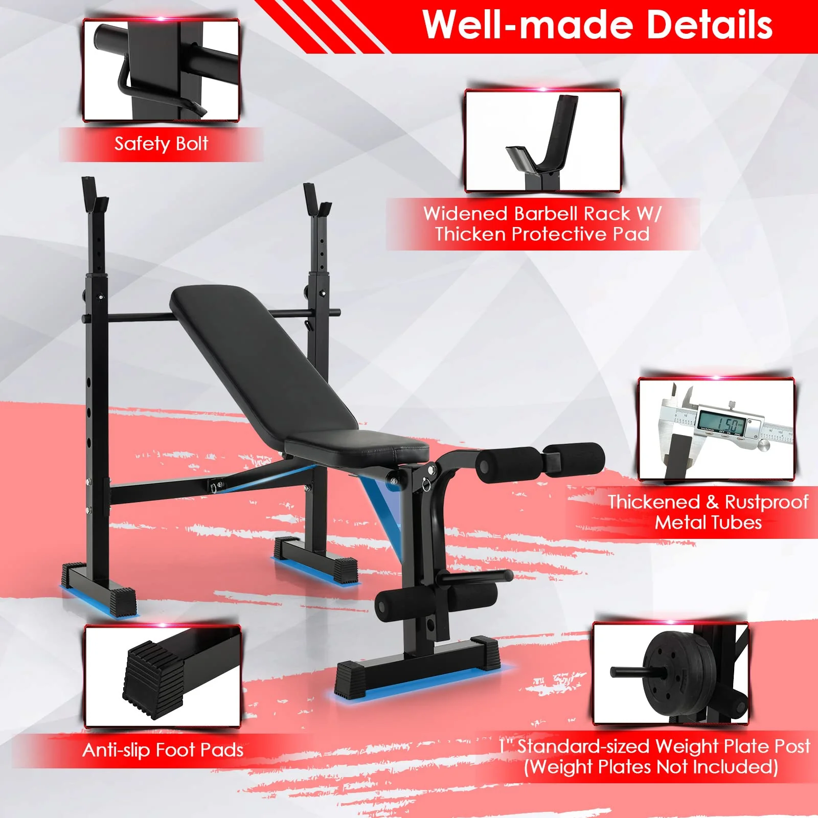 Goplus Adjustable Olympic Weight Bench Barbell Rack Set, Foldable Workout Bench Press Set with Leg Developer - Image 5