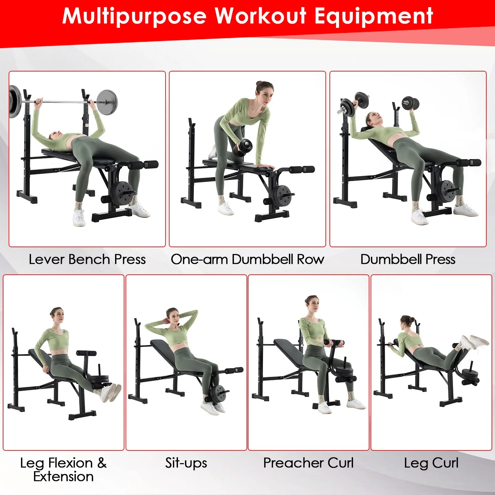 Goplus Adjustable Olympic Weight Bench Barbell Rack Set, Foldable Workout Bench Press Set with Leg Developer - Image 6