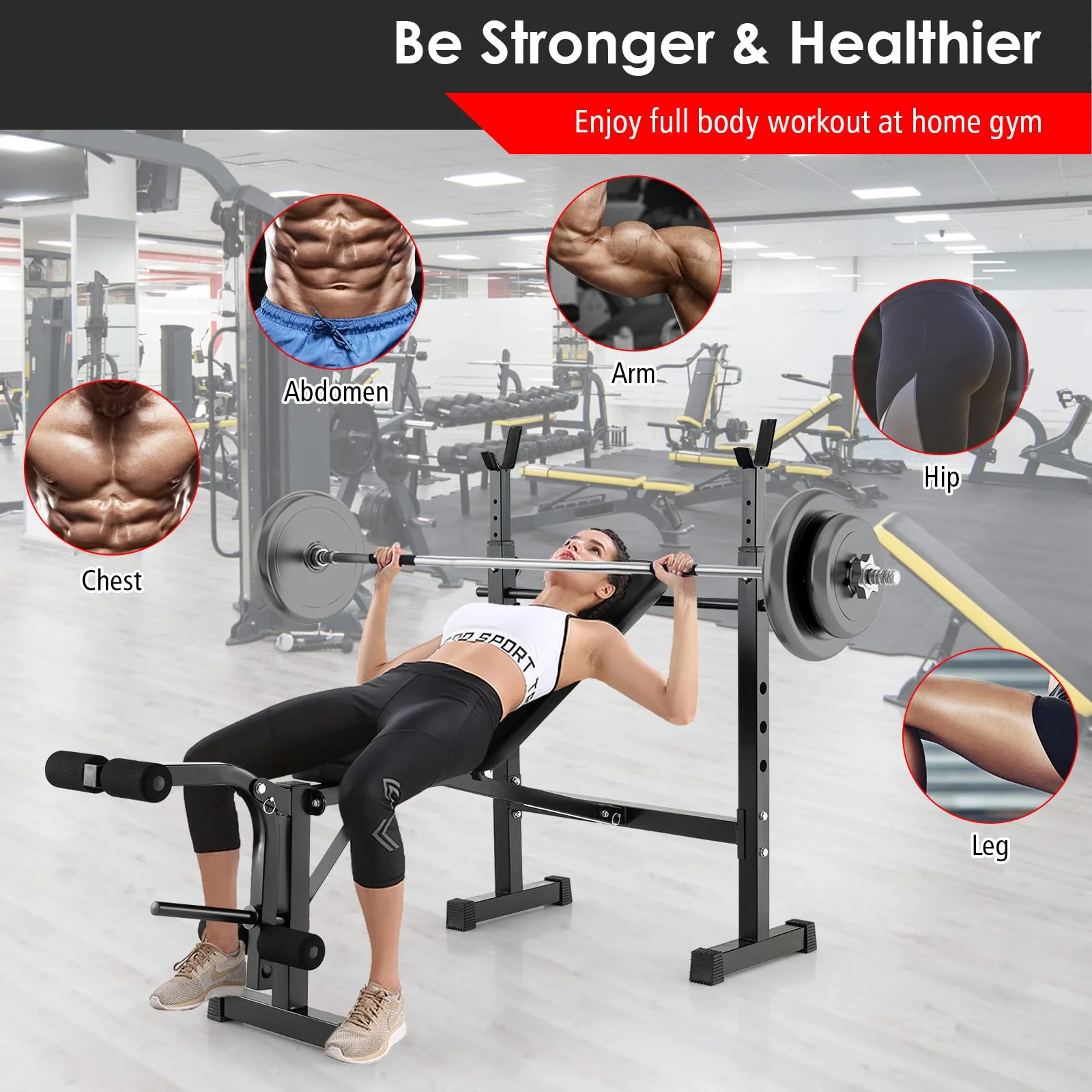 Goplus Adjustable Olympic Weight Bench Barbell Rack Set, Foldable Workout Bench Press Set with Leg Developer - Image 7