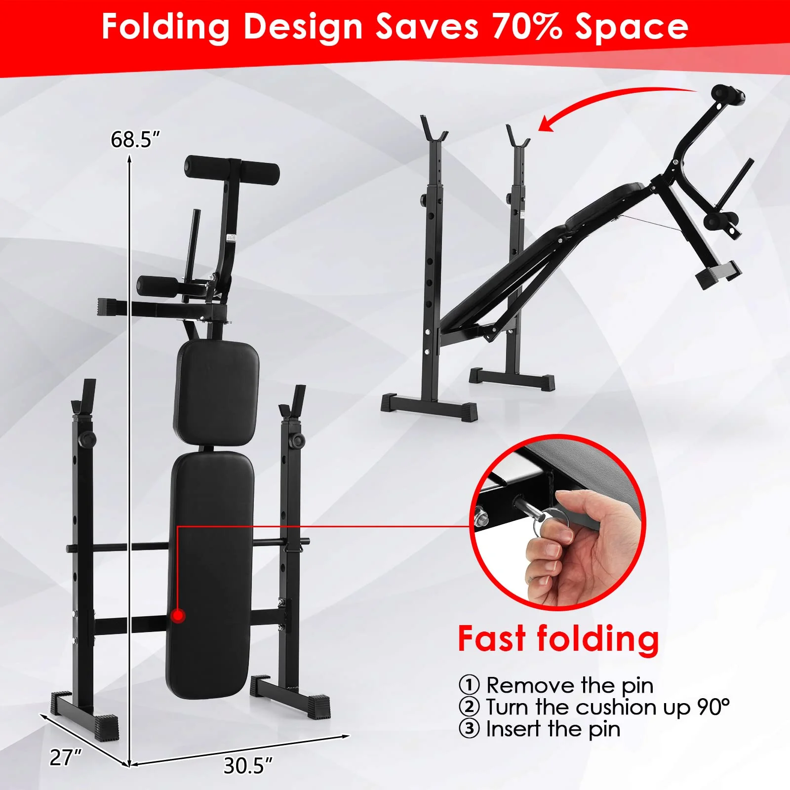 Goplus Adjustable Olympic Weight Bench Barbell Rack Set, Foldable Workout Bench Press Set with Leg Developer - Image 8