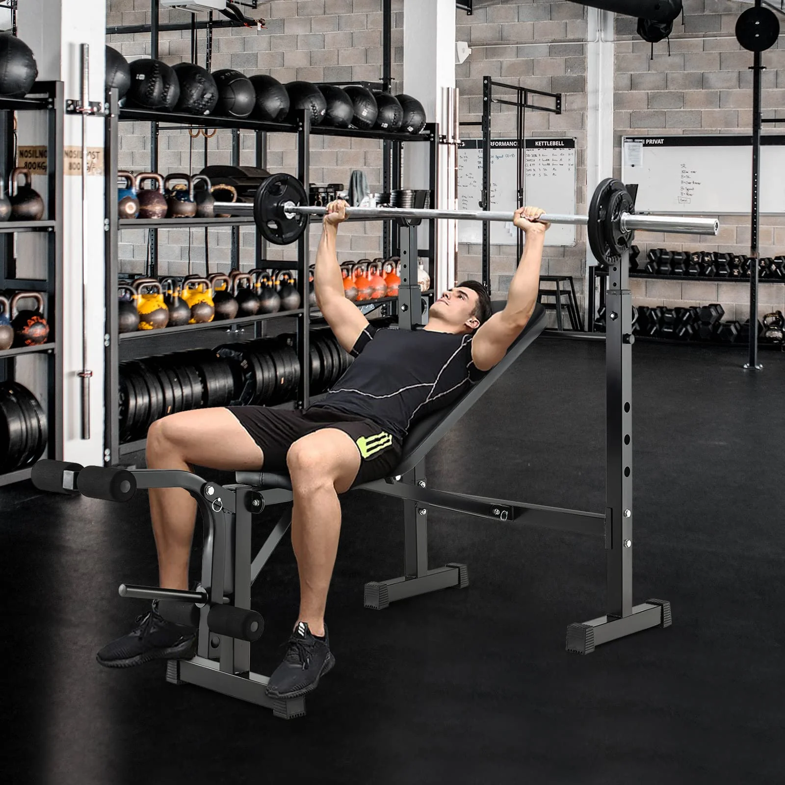 Goplus Adjustable Olympic Weight Bench Barbell Rack Set, Foldable Workout Bench Press Set with Leg Developer - Image 9