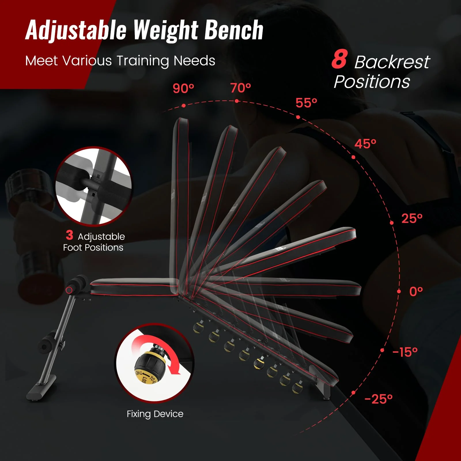 Goplus Adjustable Weight Bench, Heavy Duty Exercise Bench Press for Full Body Strength Training - Image 3