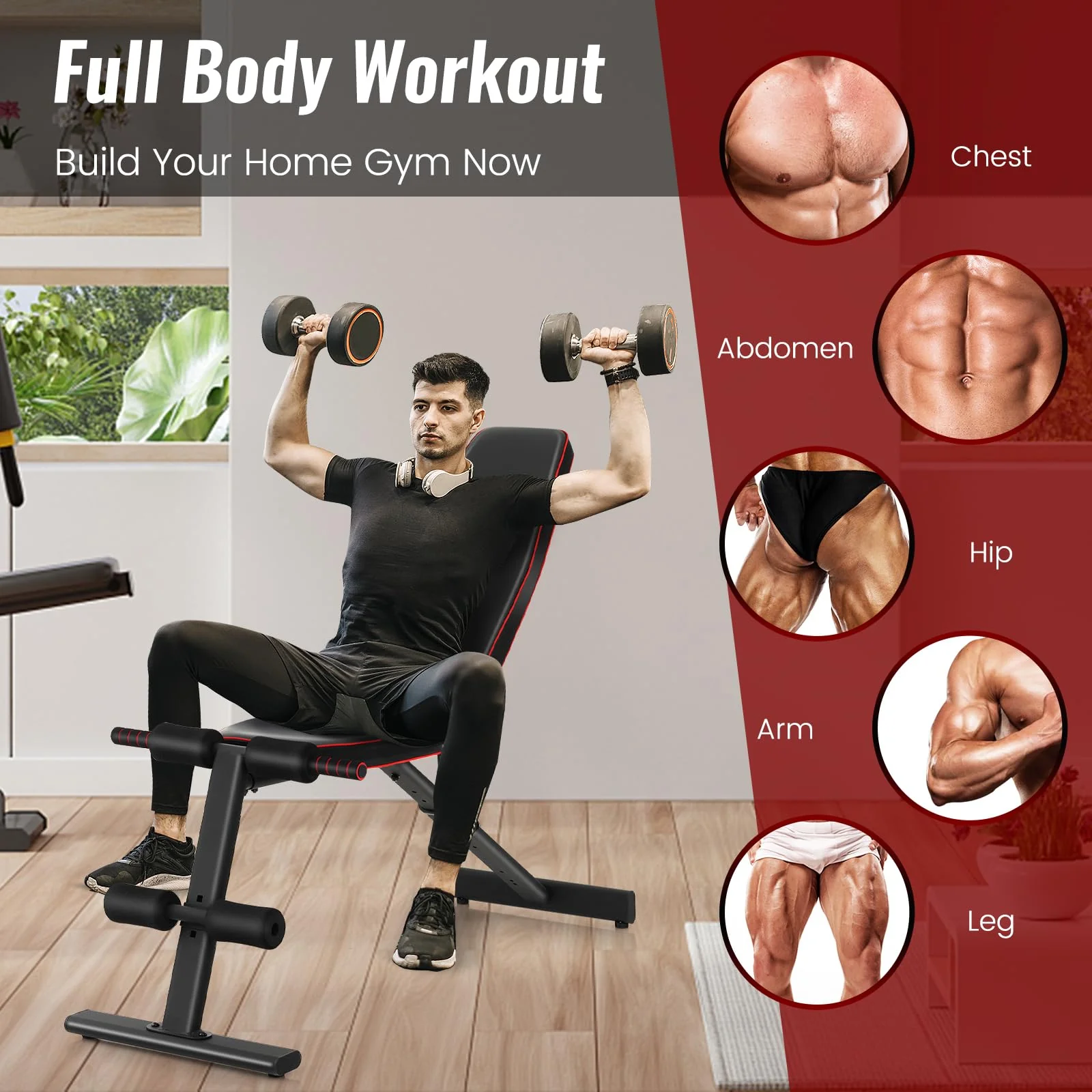 Goplus Adjustable Weight Bench, Heavy Duty Exercise Bench Press for Full Body Strength Training - Image 6