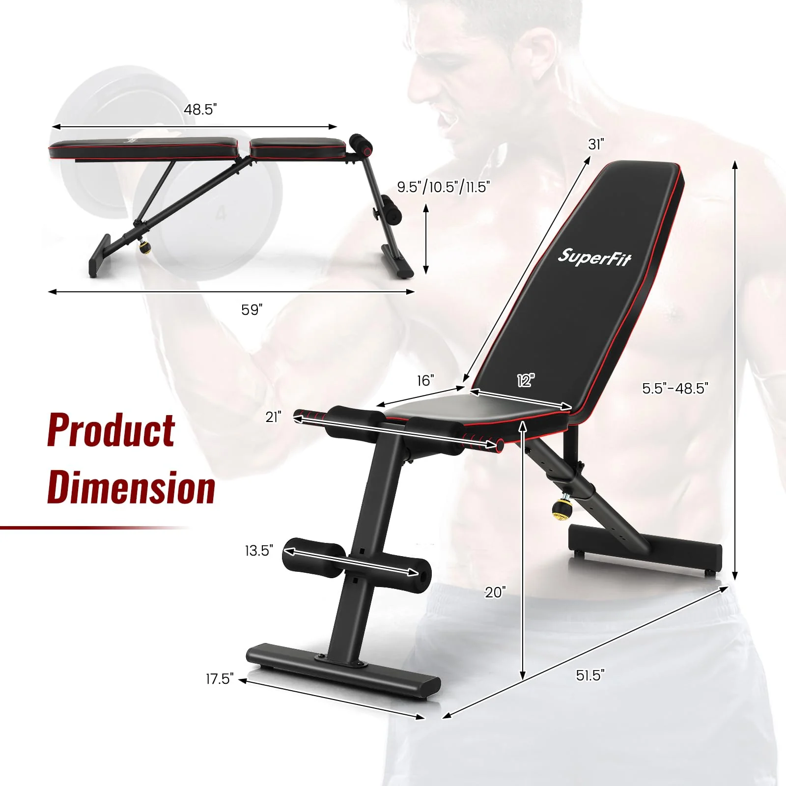 Goplus Adjustable Weight Bench, Heavy Duty Exercise Bench Press for Full Body Strength Training - Image 7