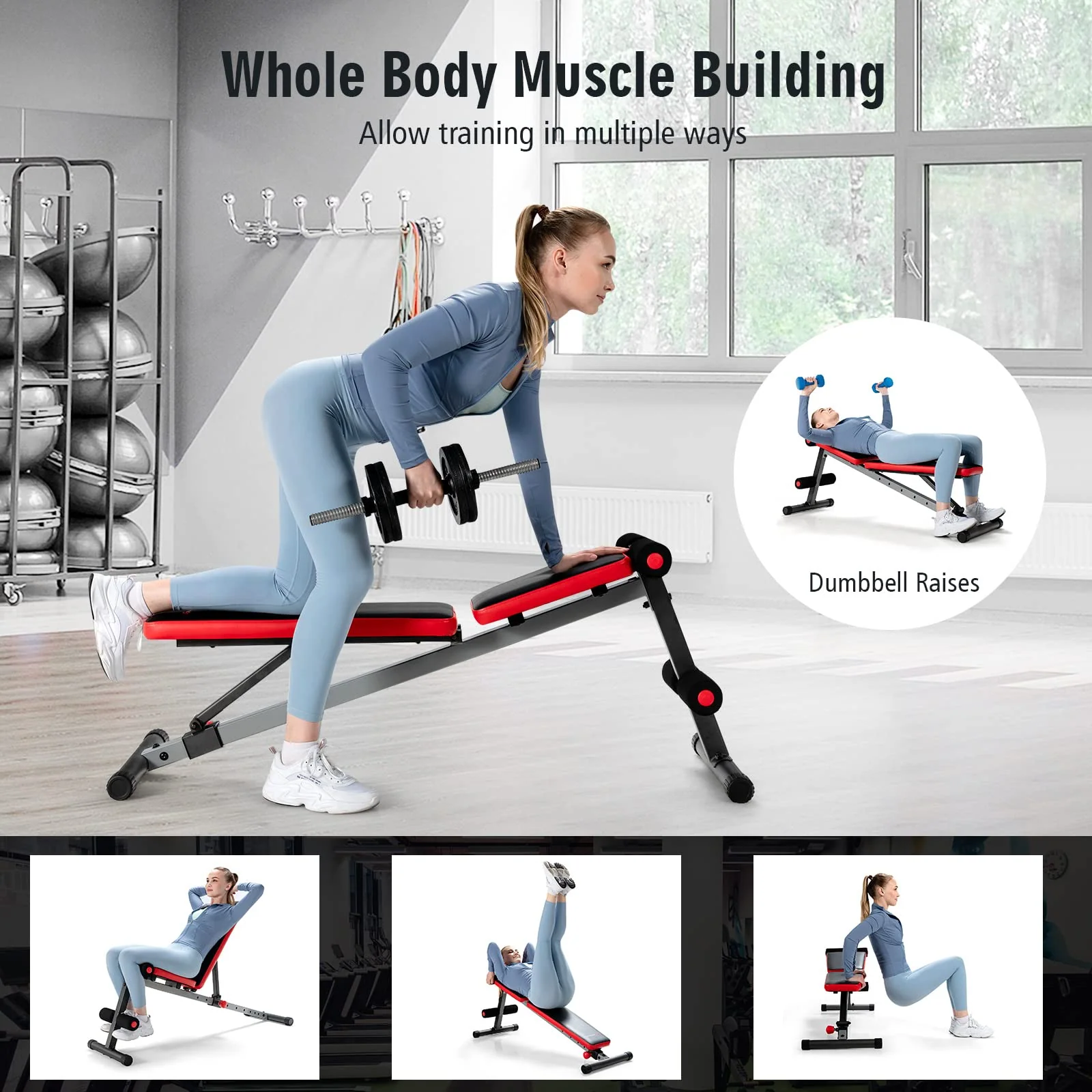 Goplus Adjustable Weight Bench, Workout Bench with 9-Level Adjustable Backrest - Image 5