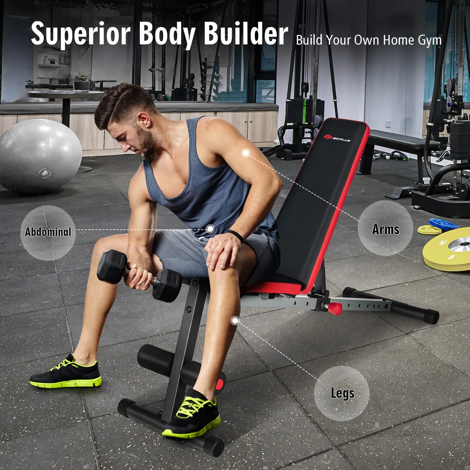 Goplus Adjustable Weight Bench, Workout Bench with 9-Level Adjustable Backrest - Image 6