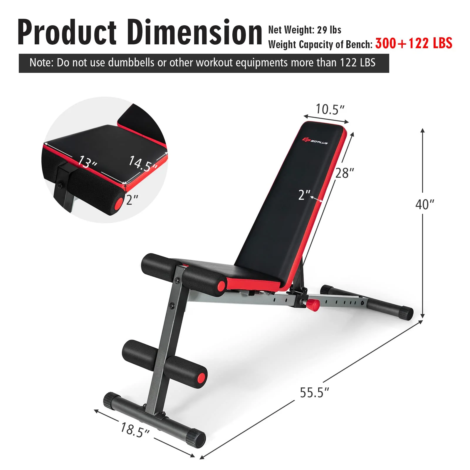 Goplus Adjustable Weight Bench, Workout Bench with 9-Level Adjustable Backrest - Image 9