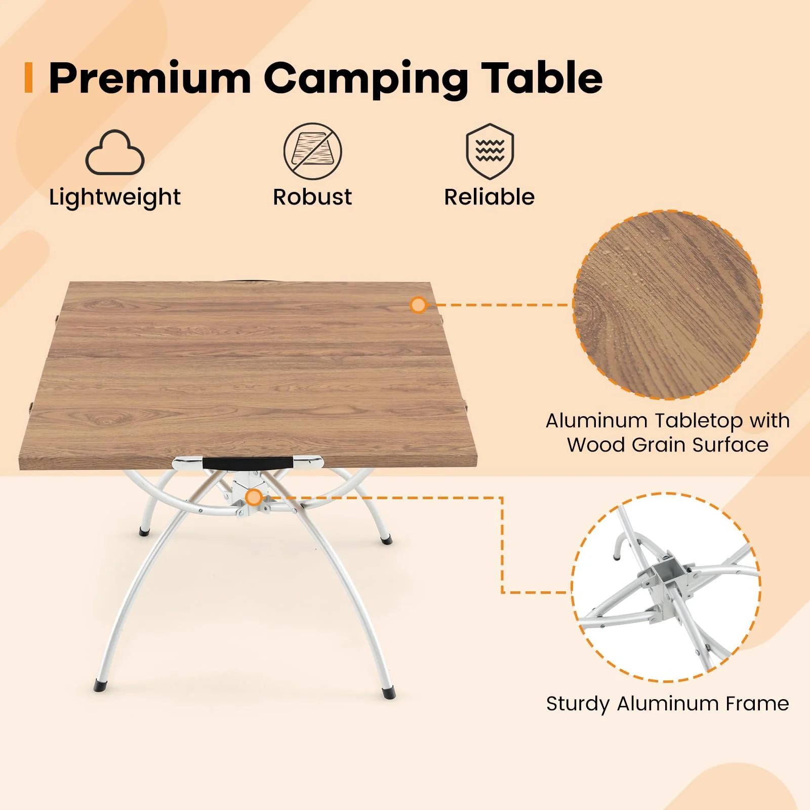 Goplus Aluminum Camping Table, 2 PCS Folding Picnic Tables w/Extendable Design, Wood-Grain Tabletop - Image 5