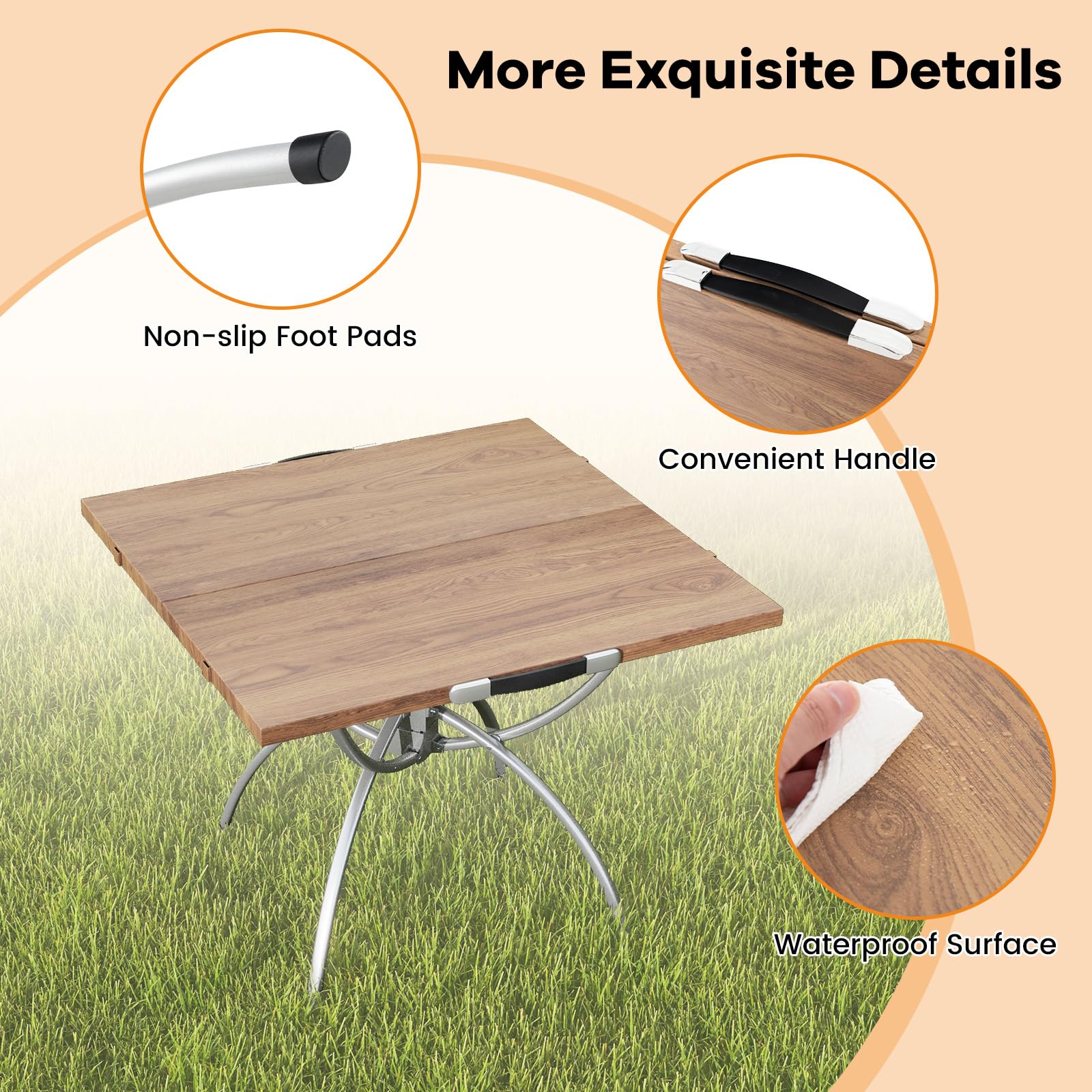 Goplus Aluminum Camping Table, 2 PCS Folding Picnic Tables w/Extendable Design, Wood-Grain Tabletop - Image 6