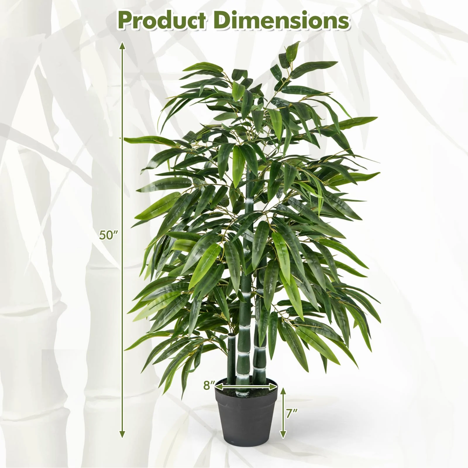 Goplus Artificial Bamboo Tree, 50" Tall Set of 2 Fake Bamboo Plant with 3 PE Bamboo Trunk & Flush Leaves - Image 7
