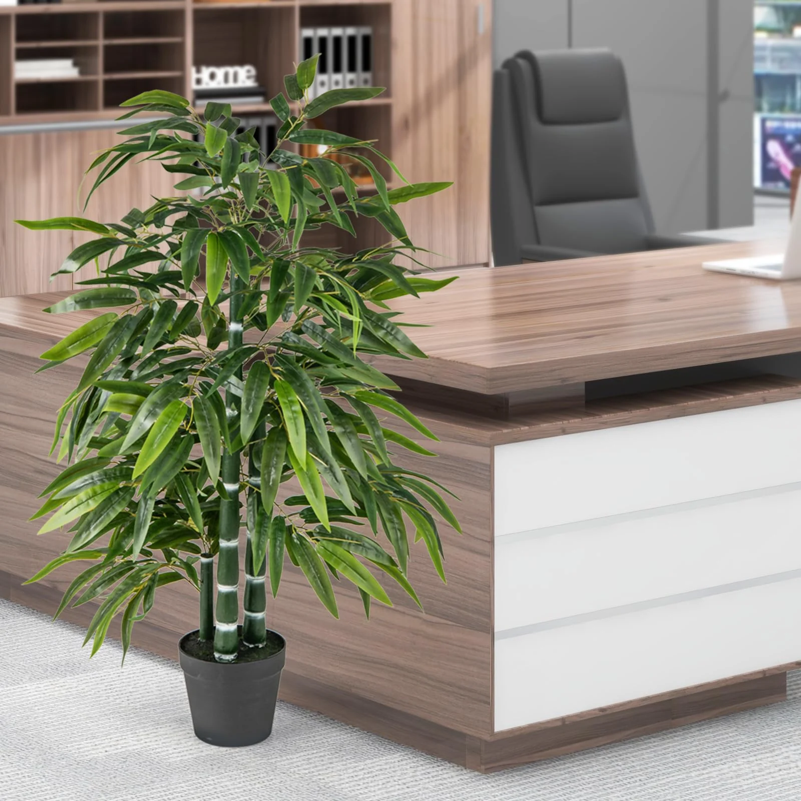 Goplus Artificial Bamboo Tree, 50" Tall Set of 2 Fake Bamboo Plant with 3 PE Bamboo Trunk & Flush Leaves - Image 8