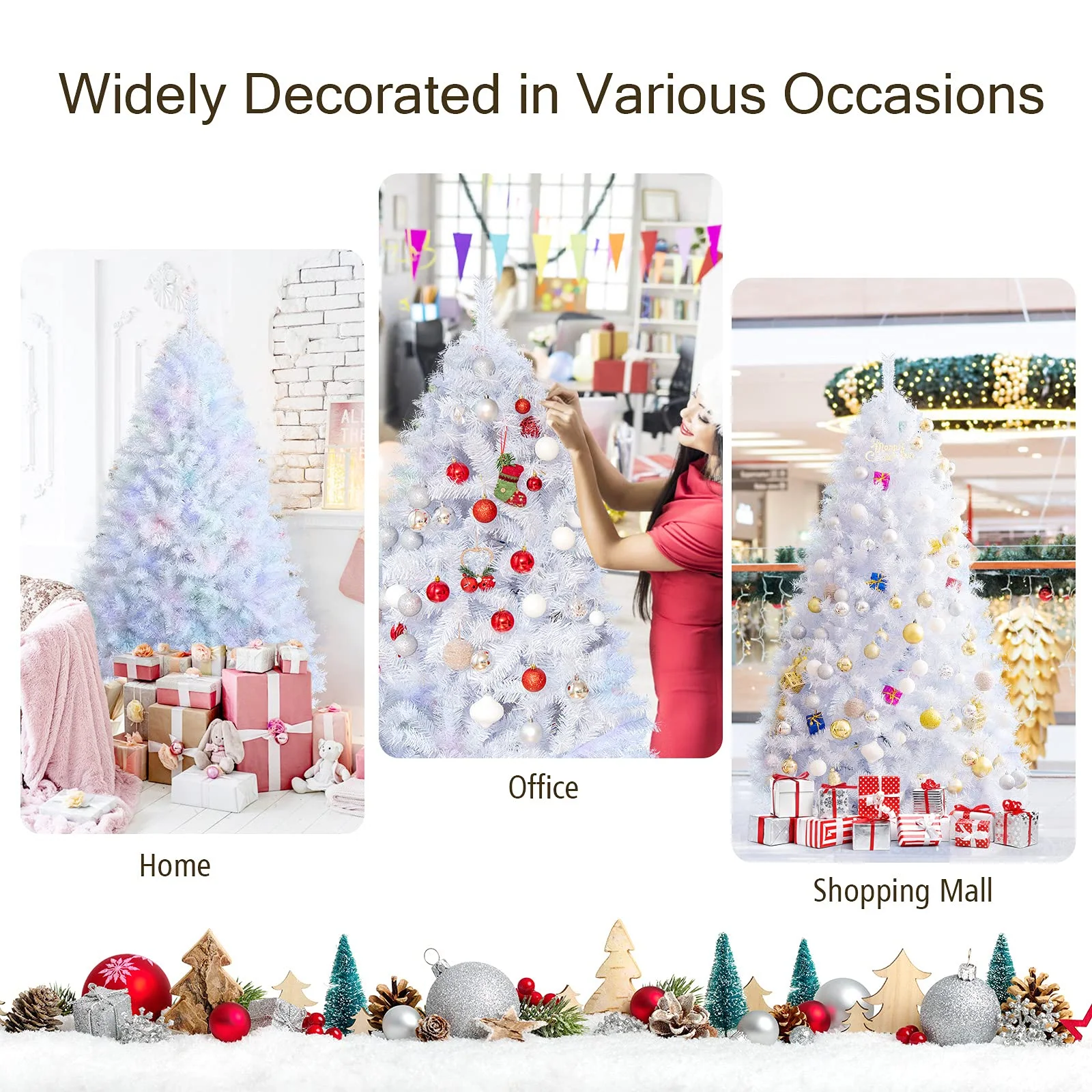 Goplus Artificial Christmas Tree, Hinged Unlit Full Xmas Pine Tree, Quick Set-Up, for Indoor Home Office Holiday Decoration - Image 3