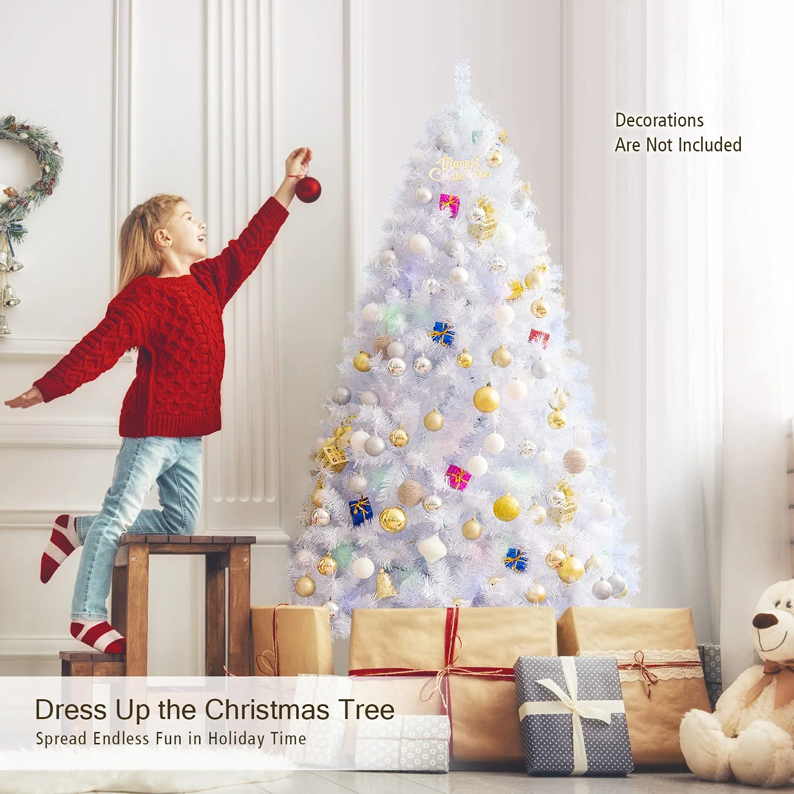 Goplus Artificial Christmas Tree, Hinged Unlit Full Xmas Pine Tree, Quick Set-Up, for Indoor Home Office Holiday Decoration - Image 4